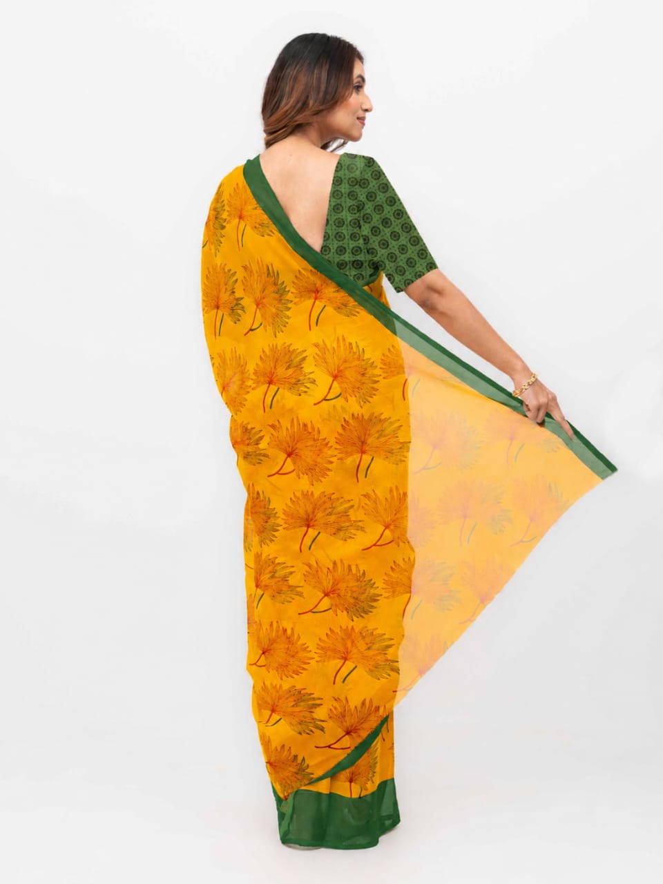 Orange & Green Georgette Saree