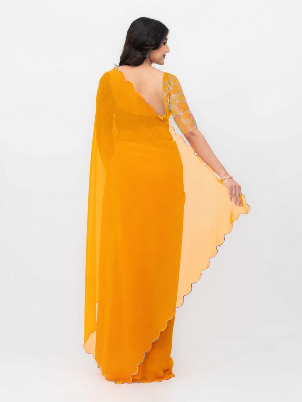 Yellow Georgette Plain Saree