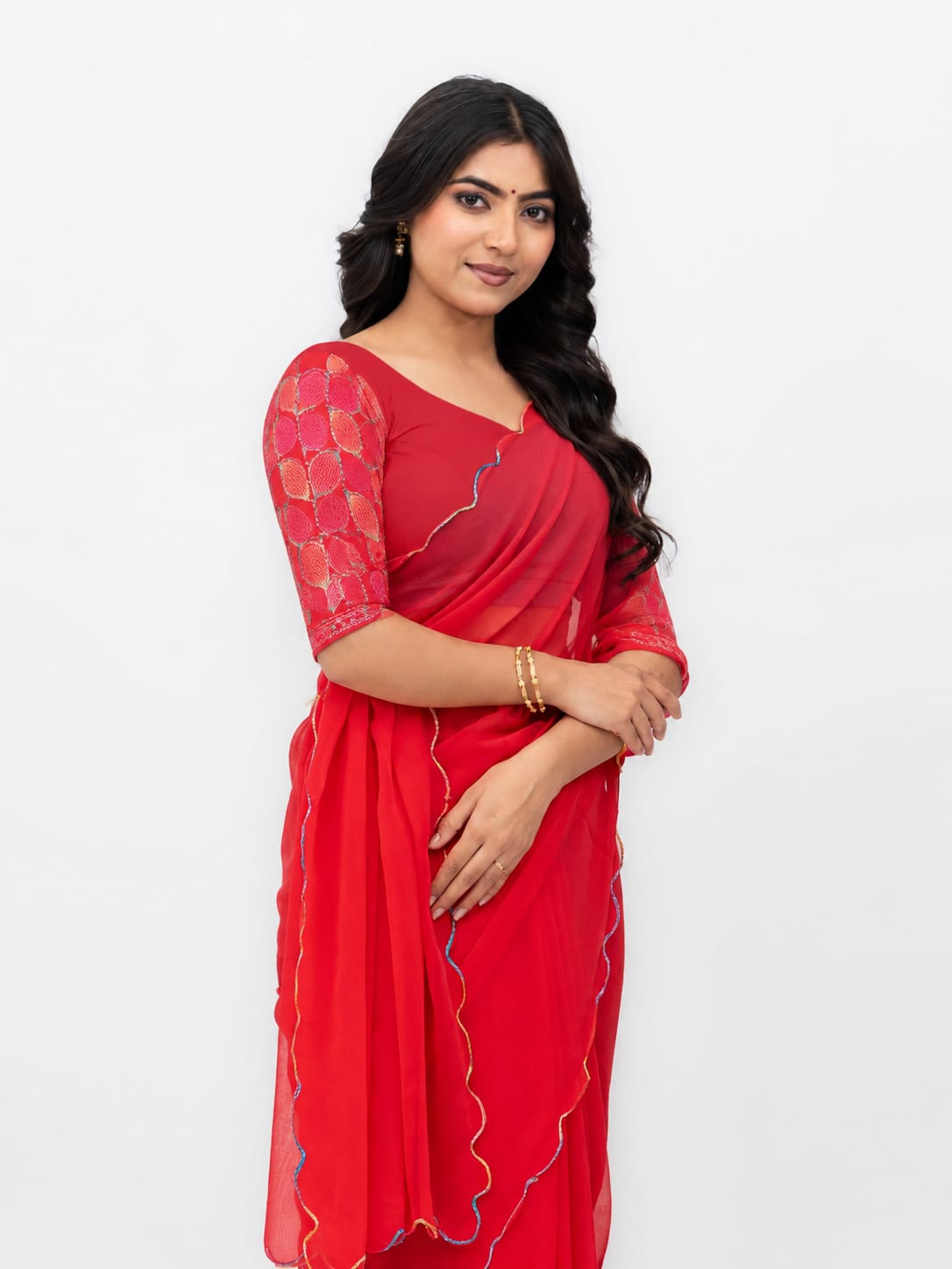 Rust Pink Georgette Plain Saree