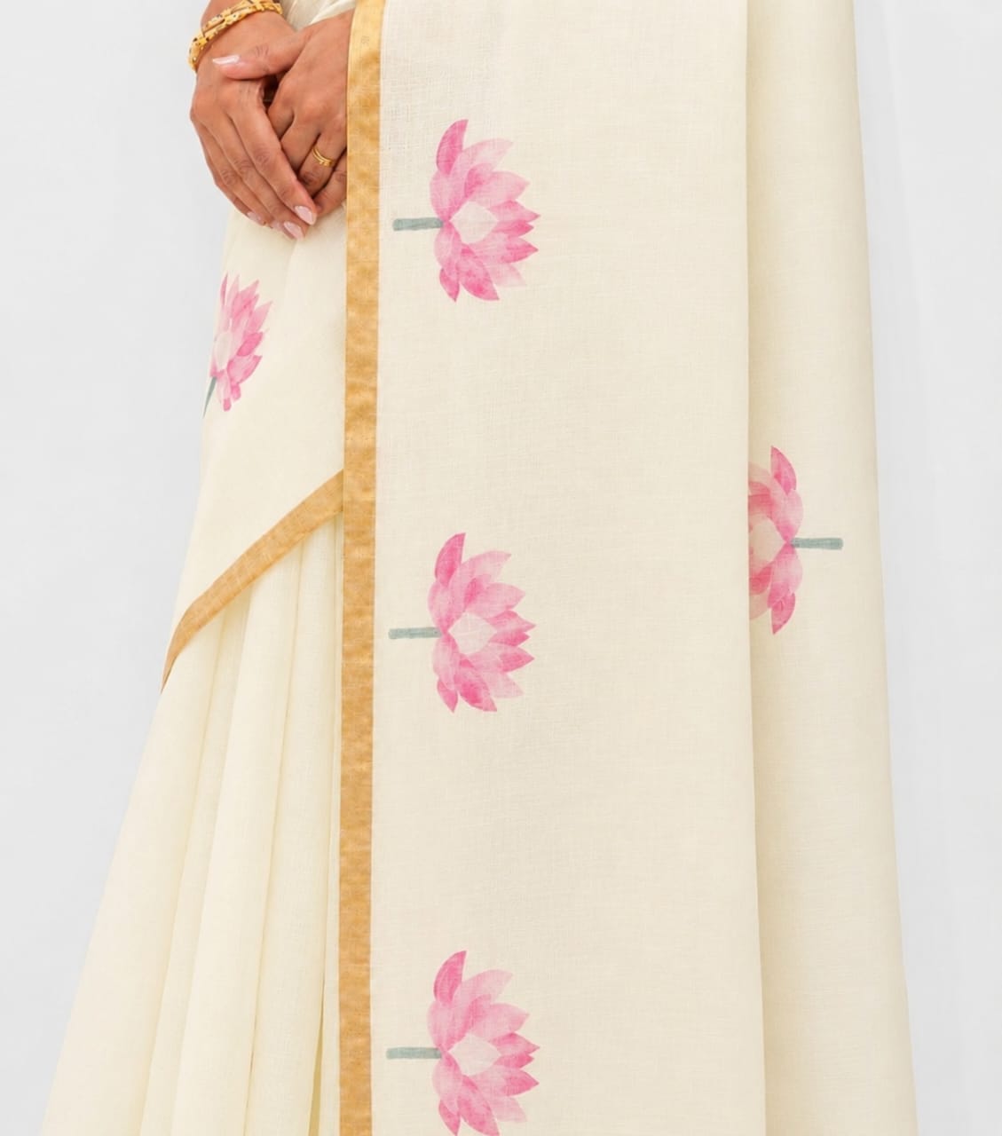 Off-White Cotton Linen Saree