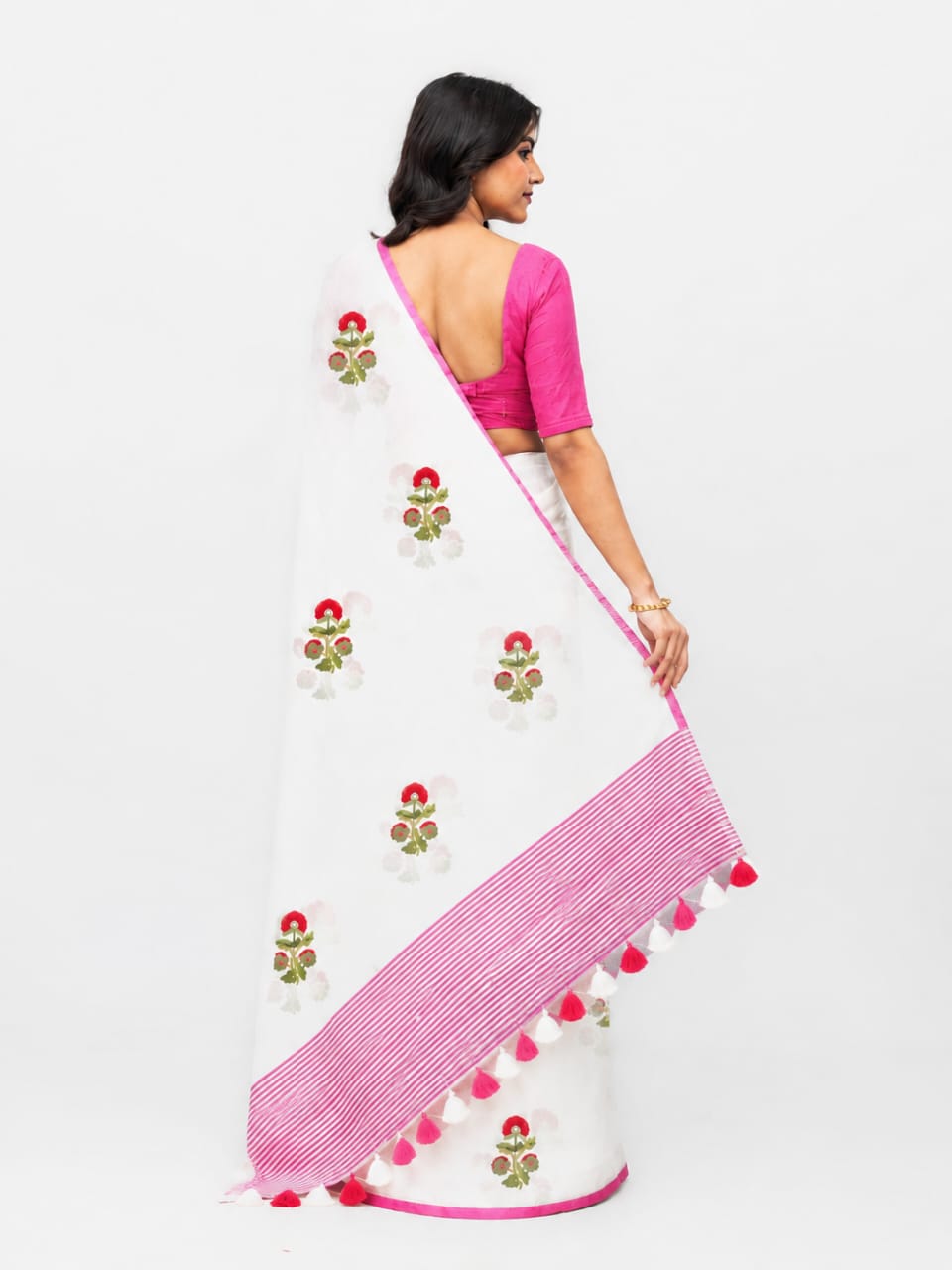 White Cotton Linen Saree