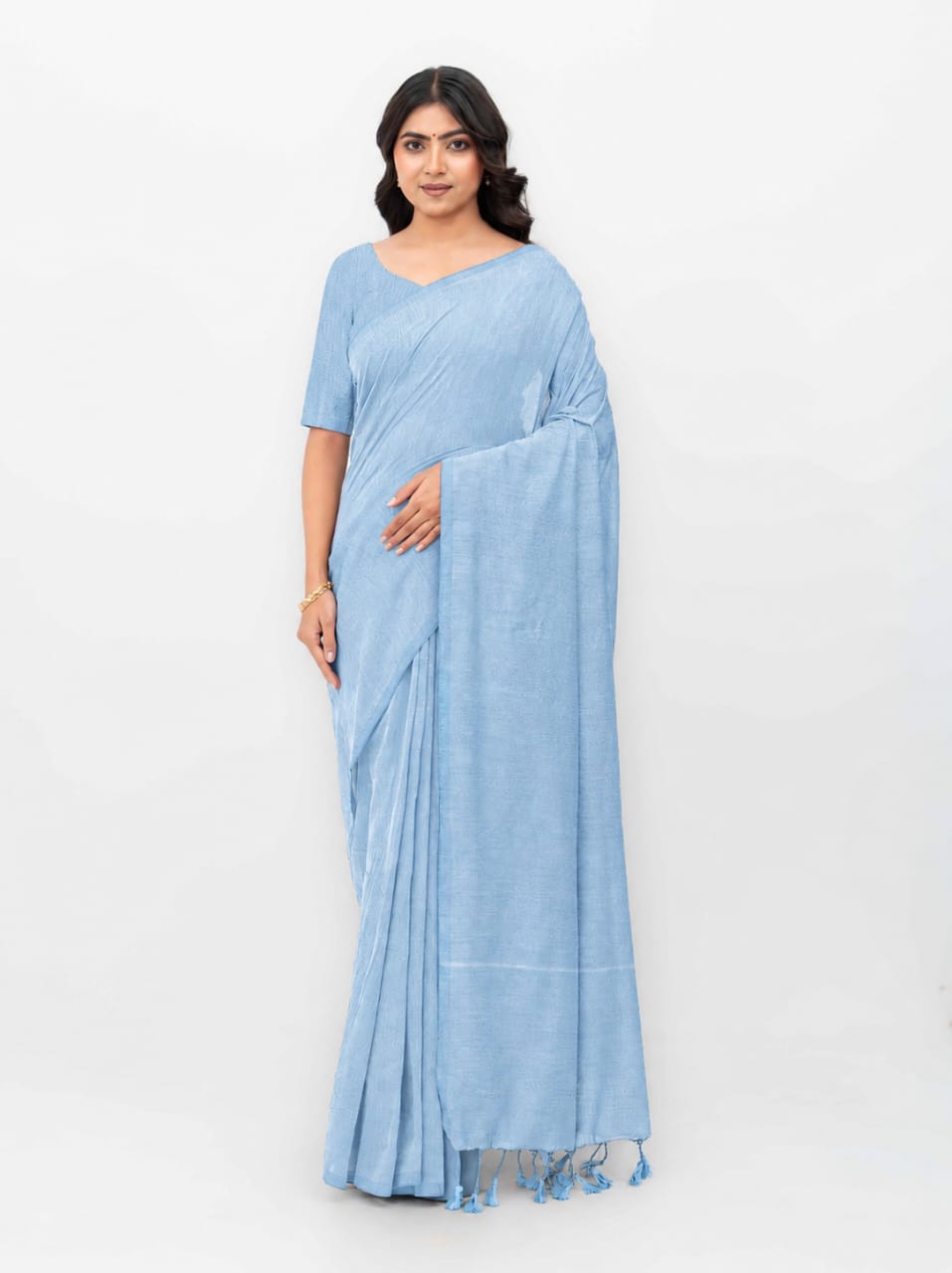 Light Blue Khadi Cotton Saree