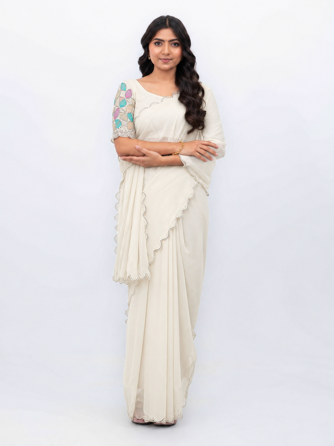 White Georgette Plain Saree