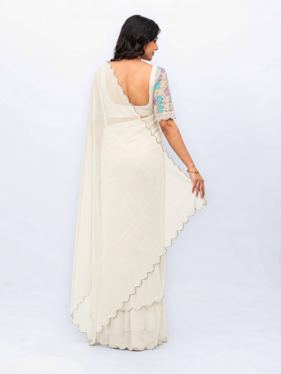 White Georgette Plain Saree