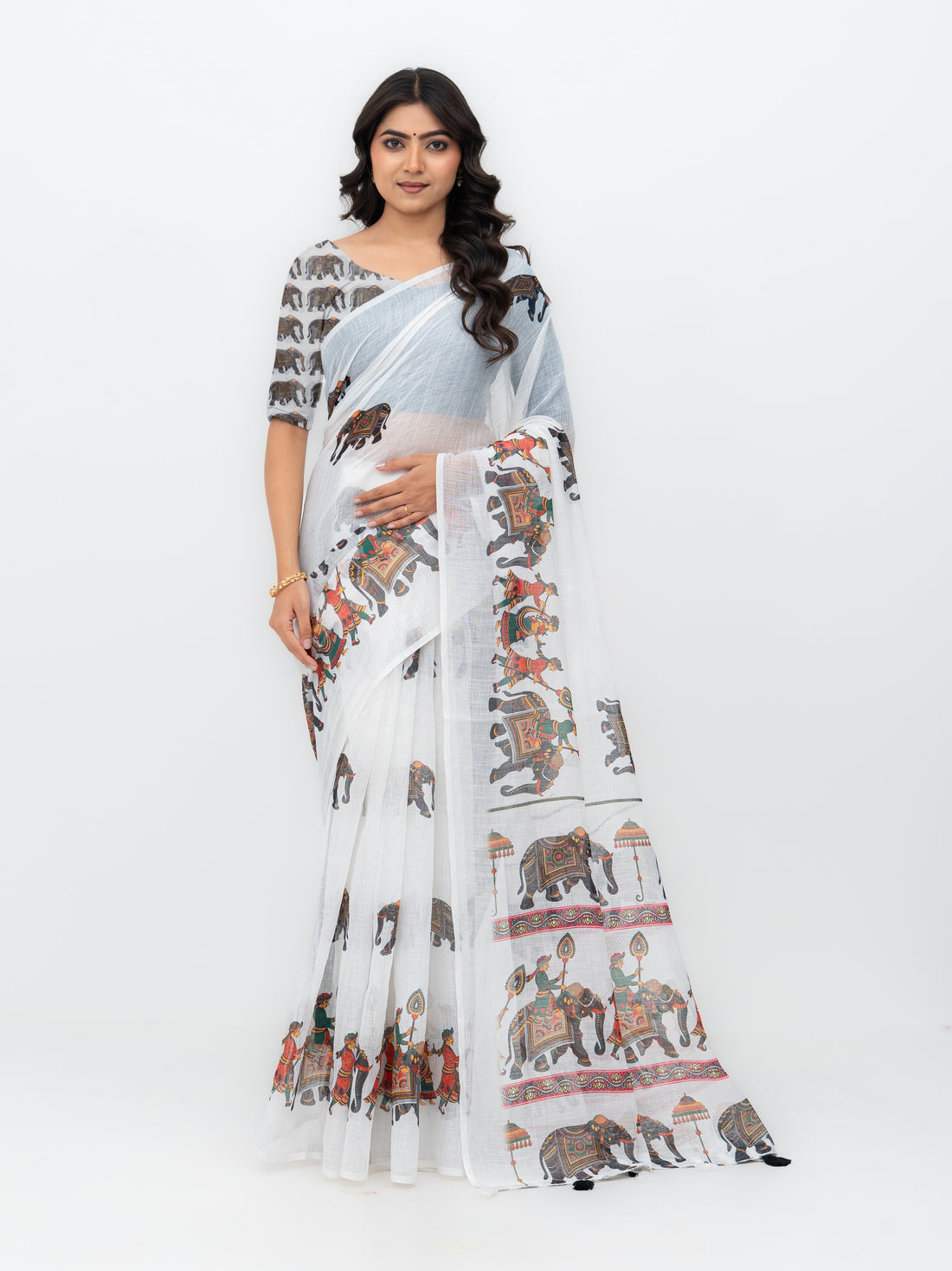 White Cotton Linen Saree
