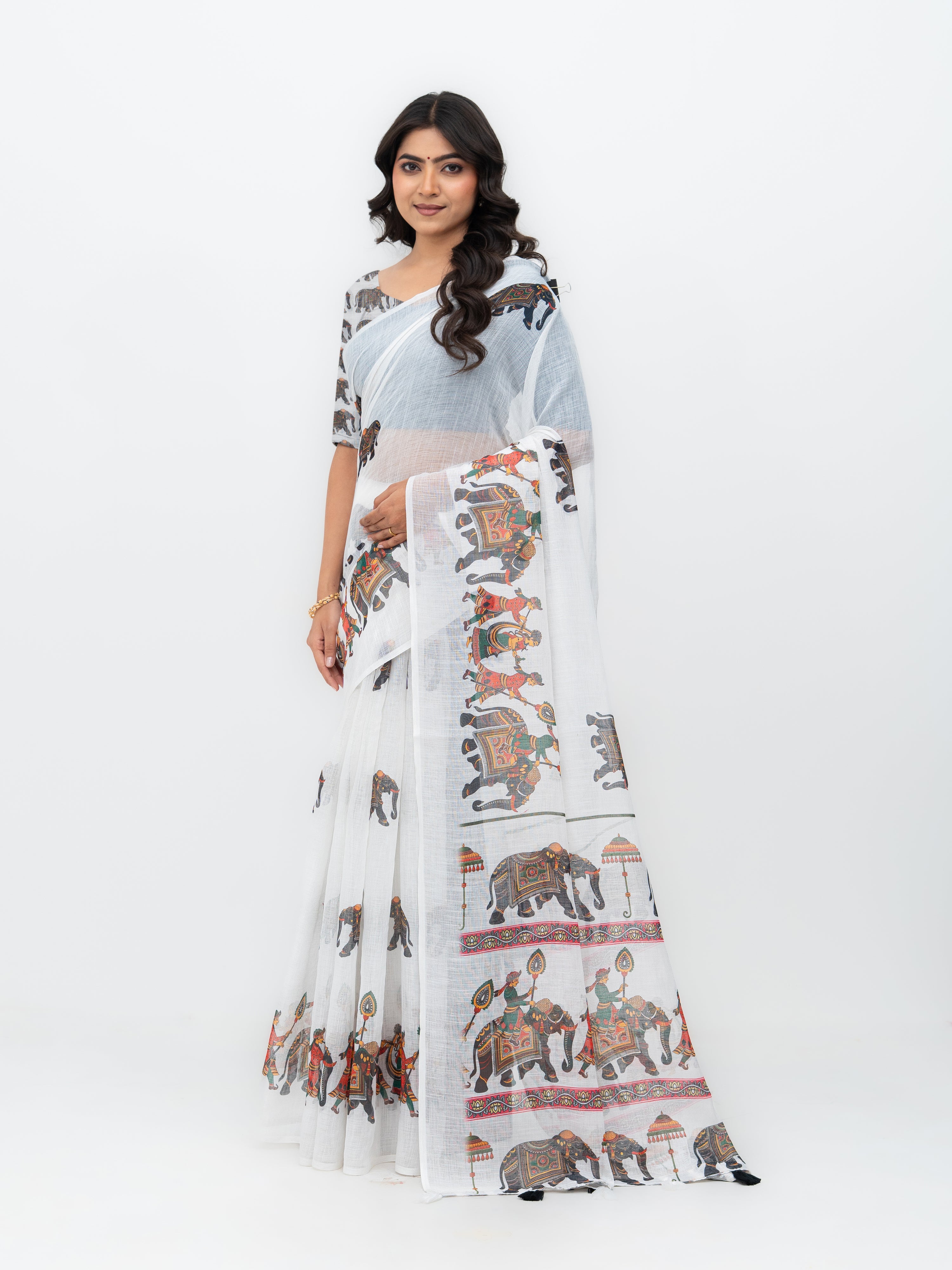 White Cotton Linen Saree