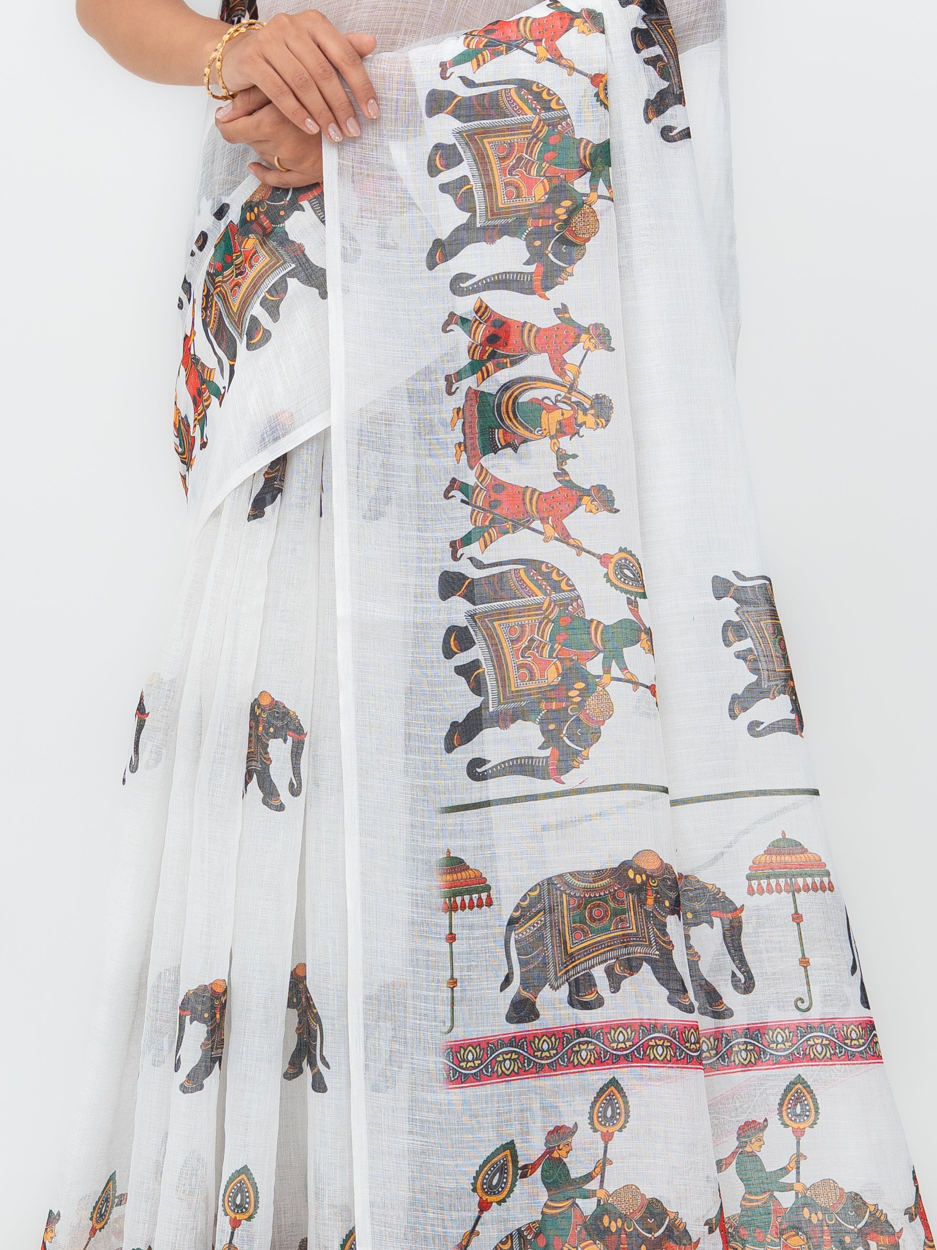 White Cotton Linen Saree