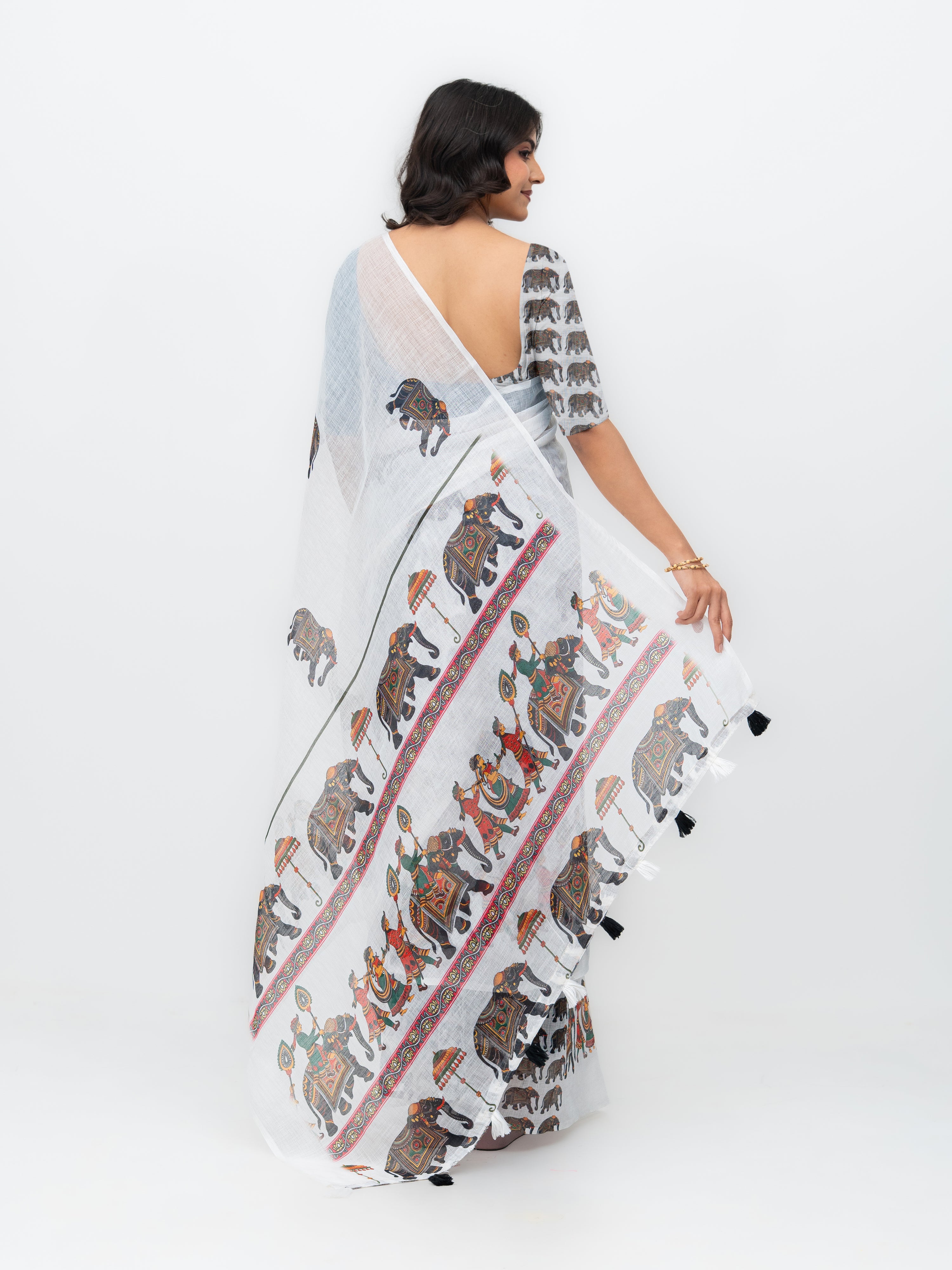White Cotton Linen Saree