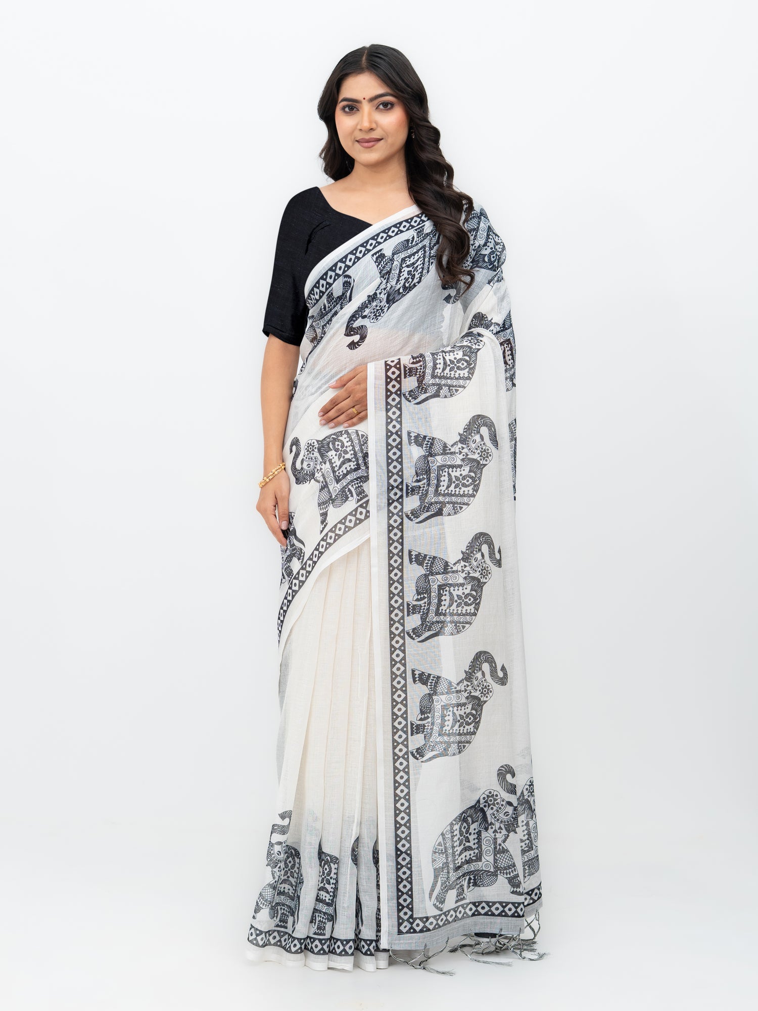 White Cotton Linen Saree