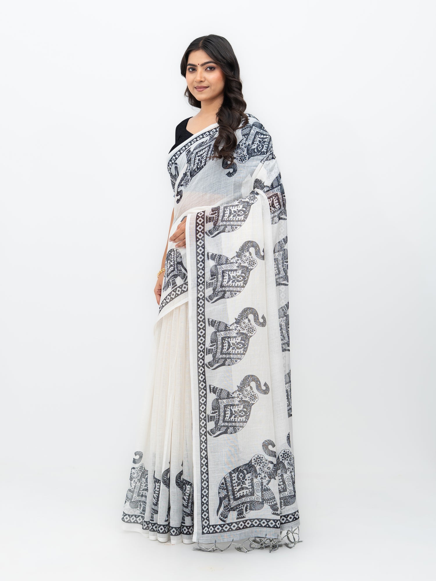 White Cotton Linen Saree