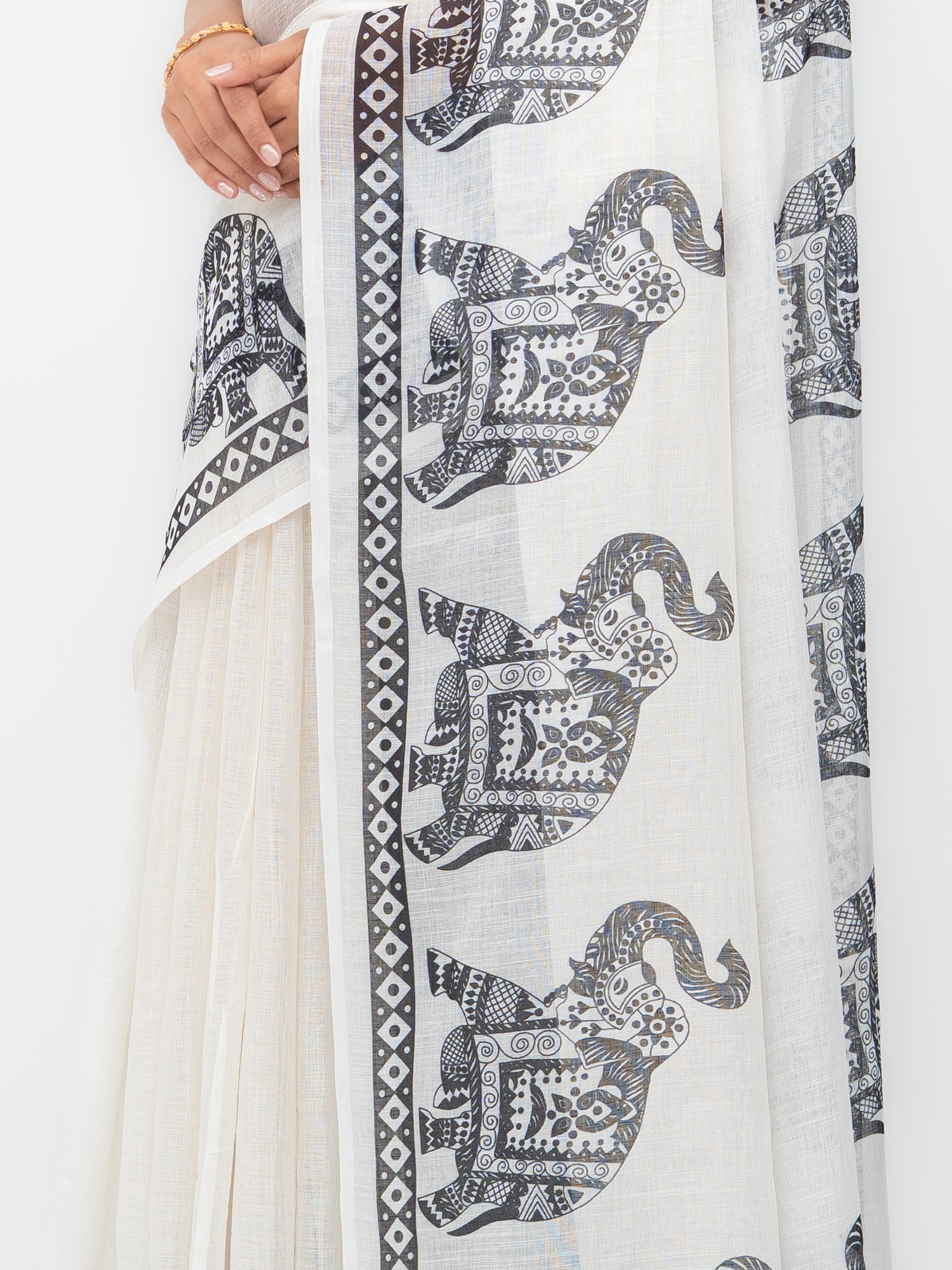 White Cotton Linen Saree