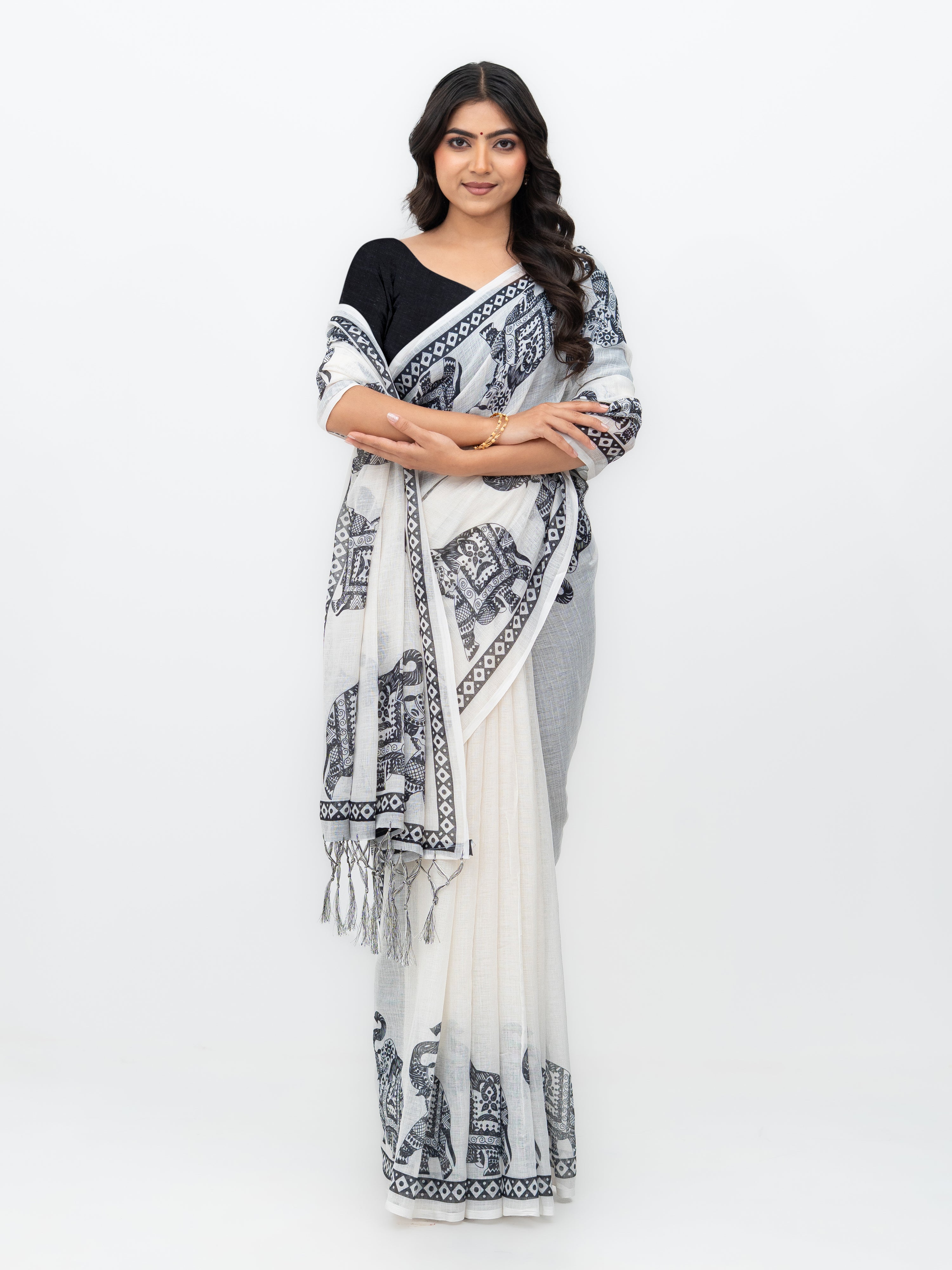 White Cotton Linen Saree