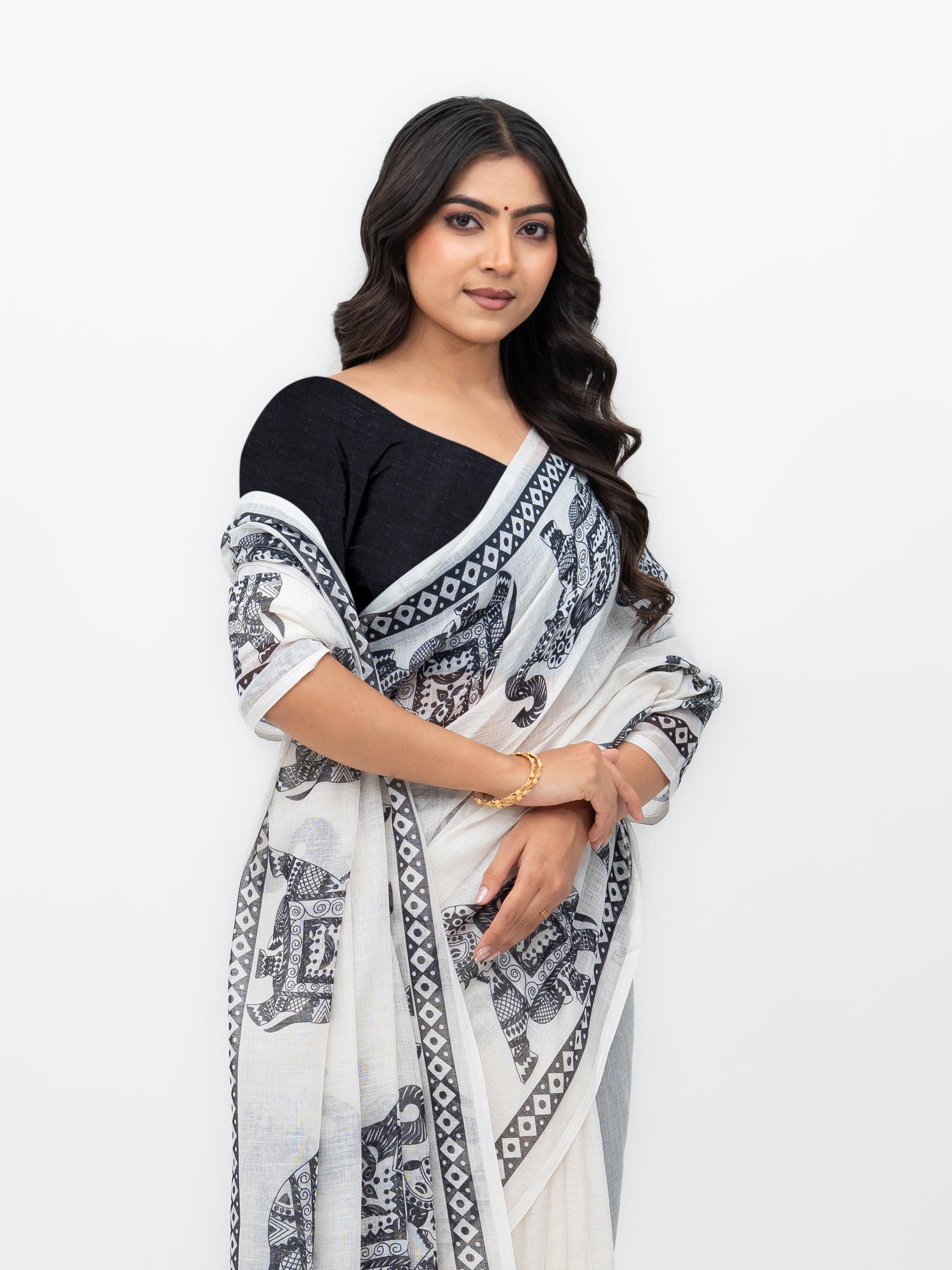 White Cotton Linen Saree