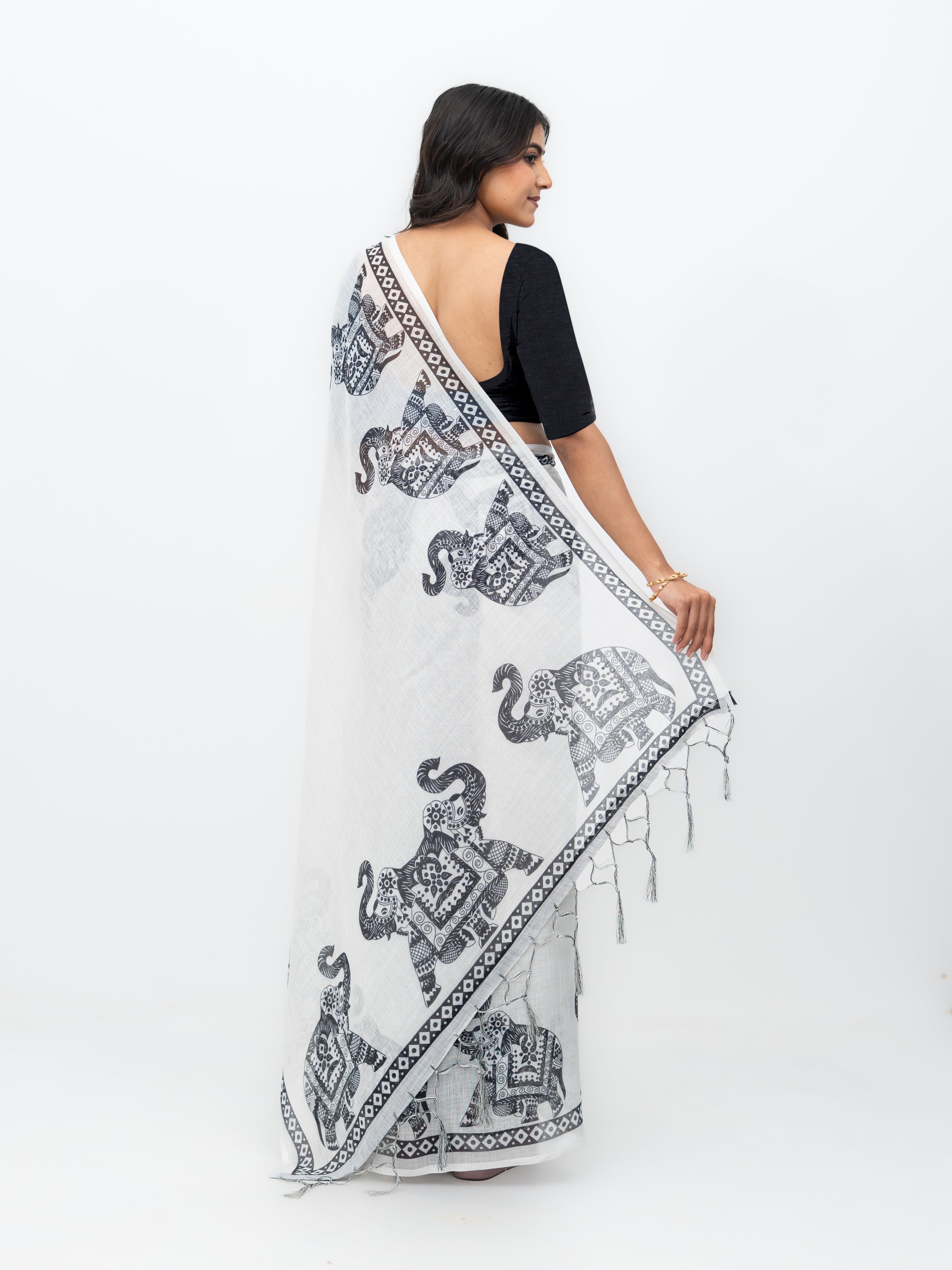 White Cotton Linen Saree