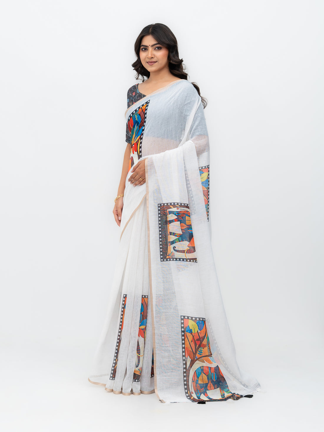 White Cotton Linen Saree