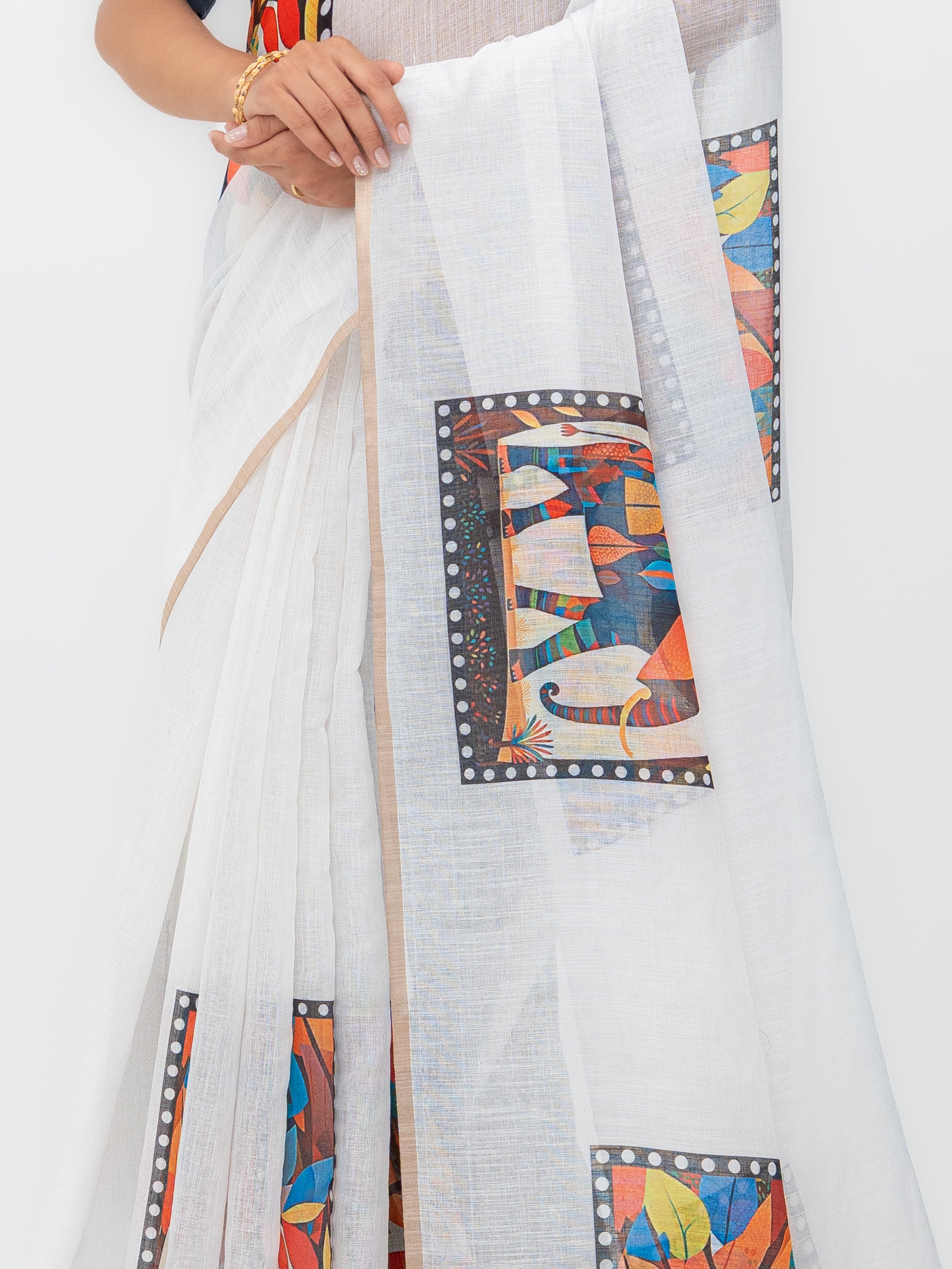 White Cotton Linen Saree