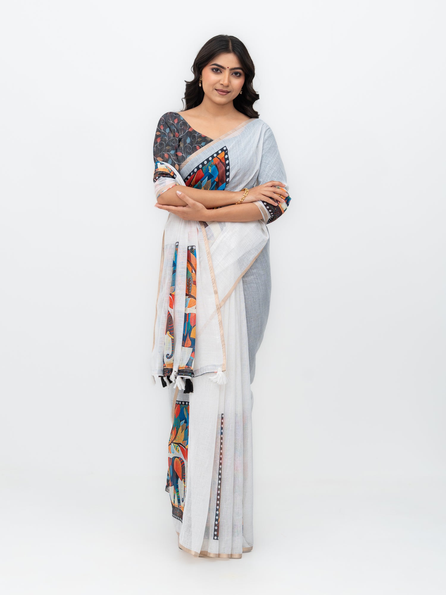 White Cotton Linen Saree