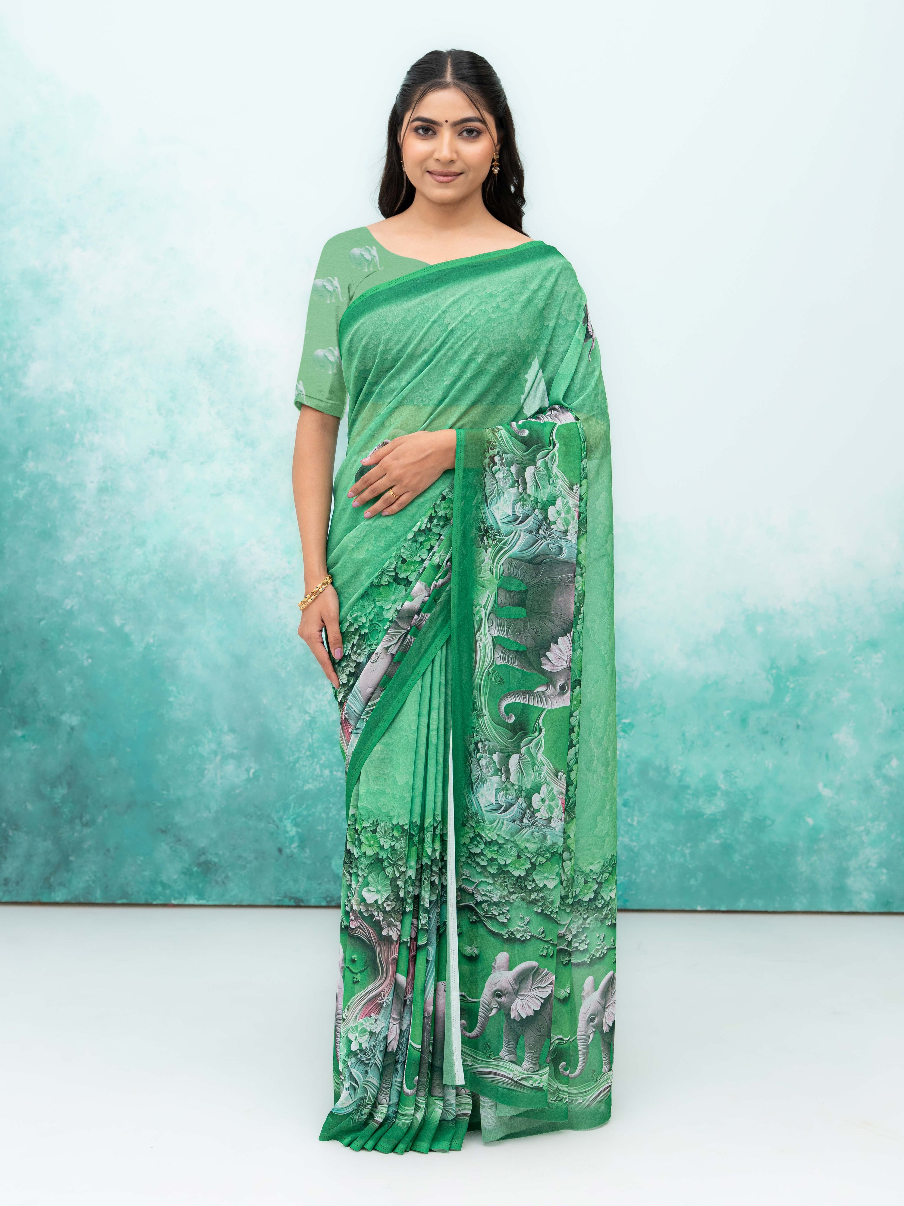 Green Georgette Saree