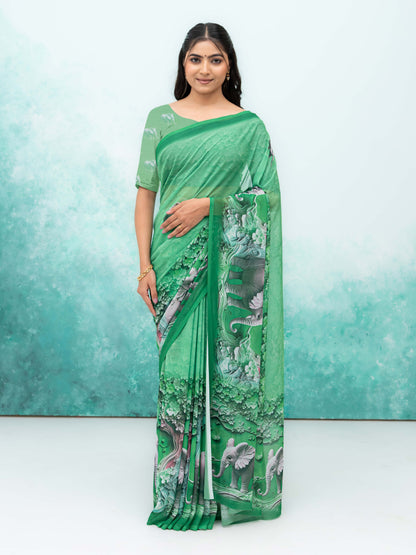 Green Georgette Saree