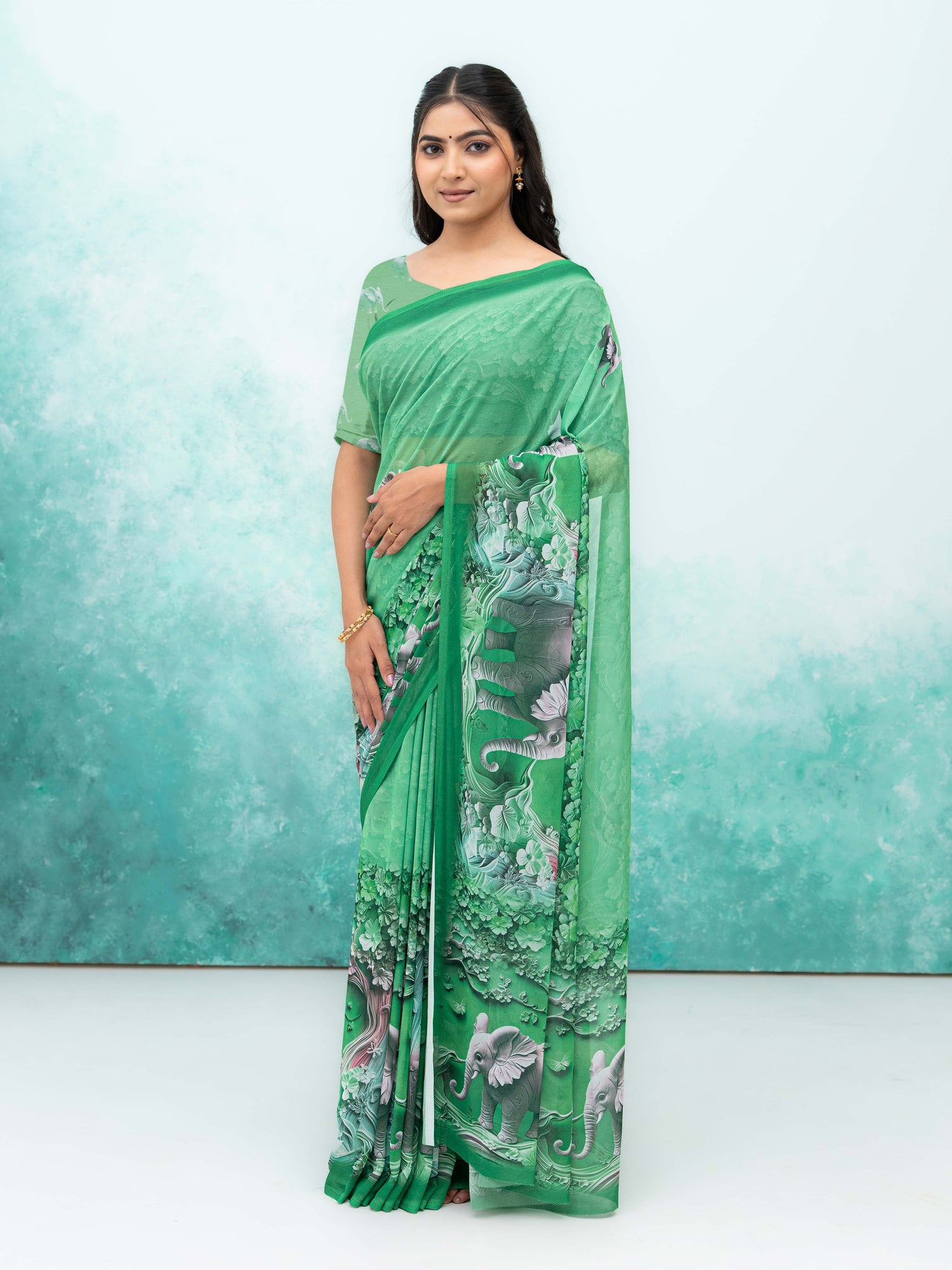 Green Georgette Saree