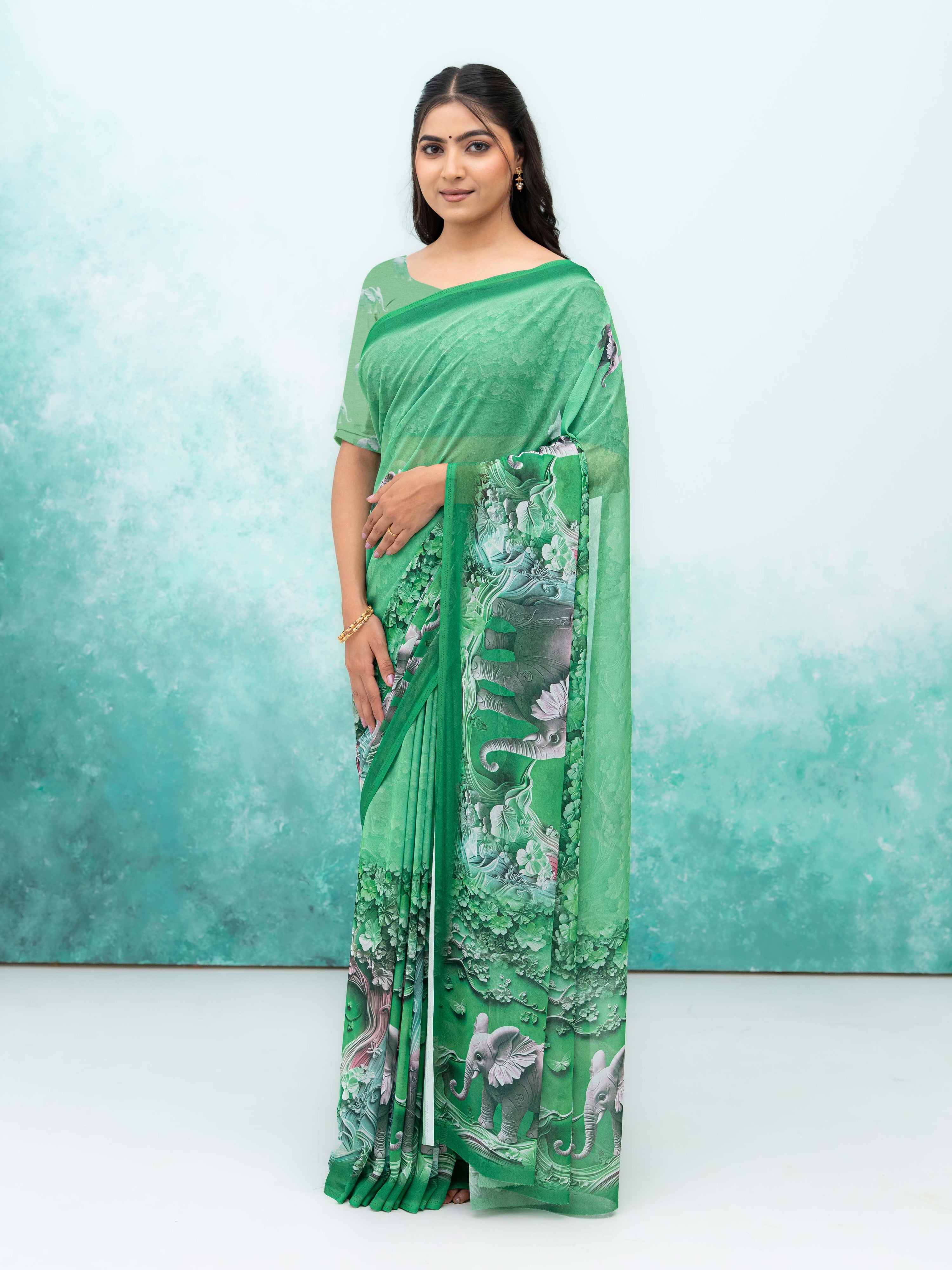 Green Georgette Saree