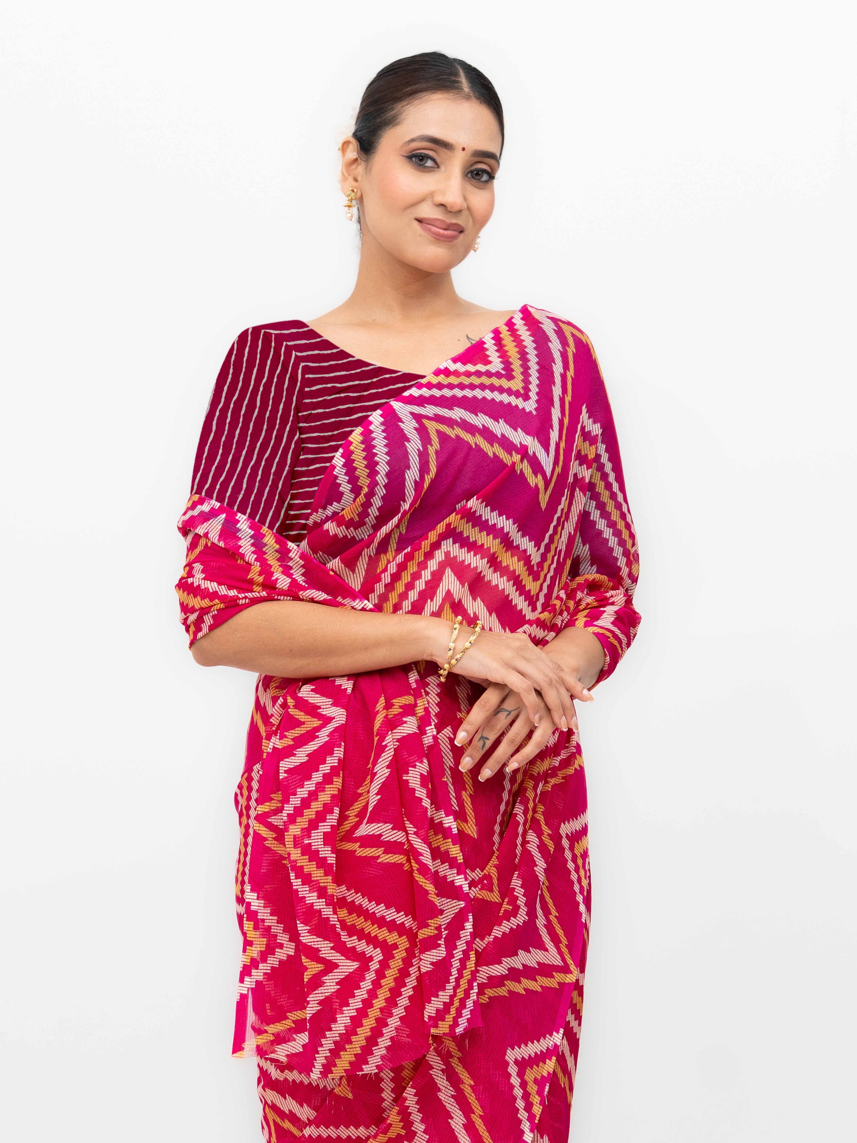 Pink Georgette Saree