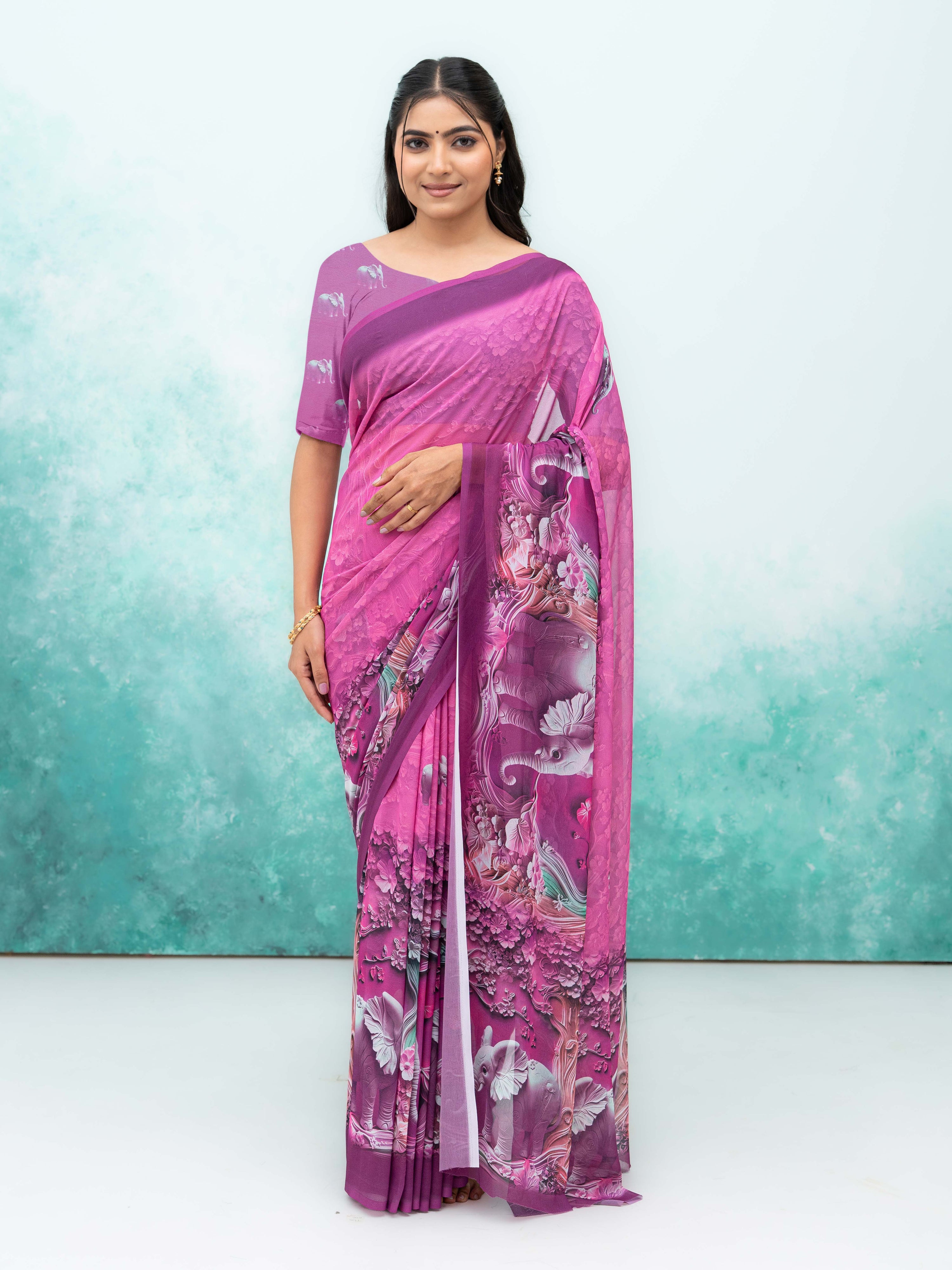 Magenta Georgette Saree