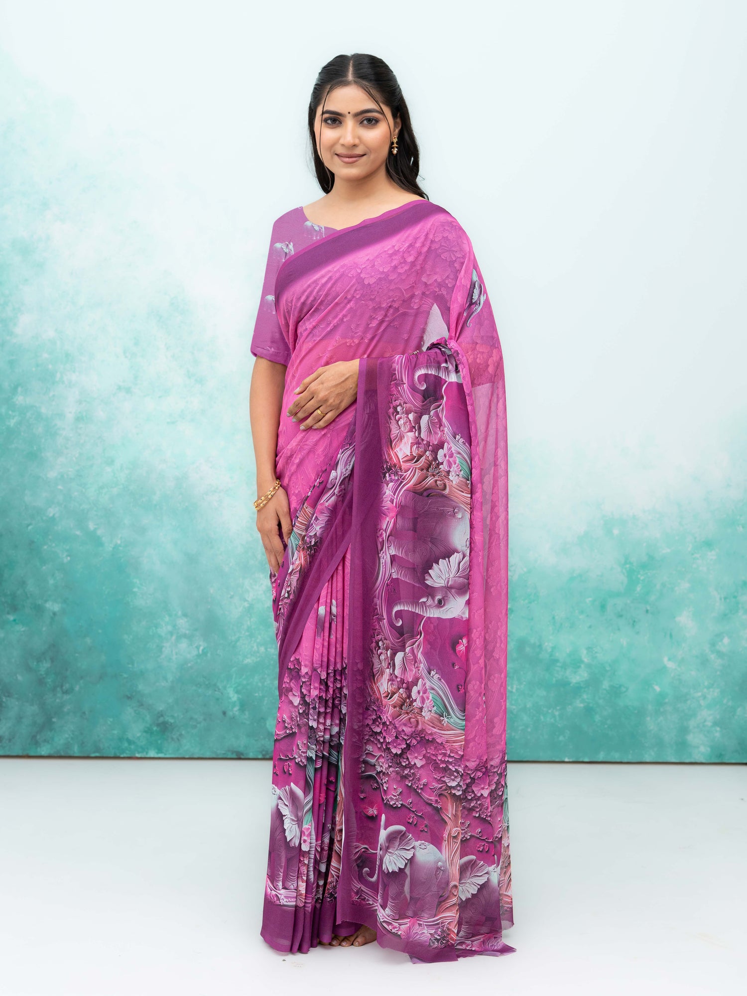 Magenta Georgette Saree