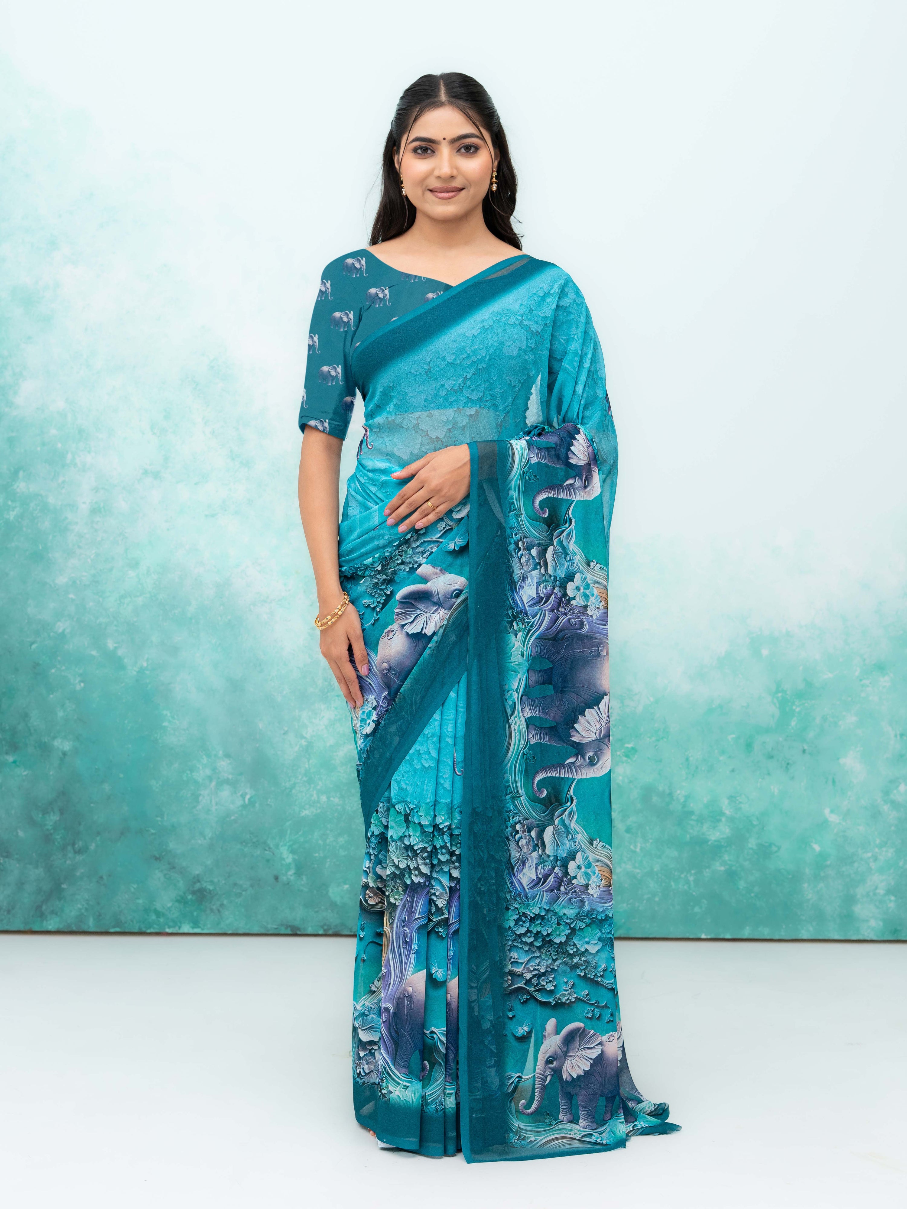 Teal Georgette Saree