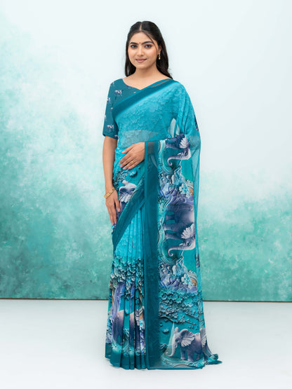 Teal Georgette Saree