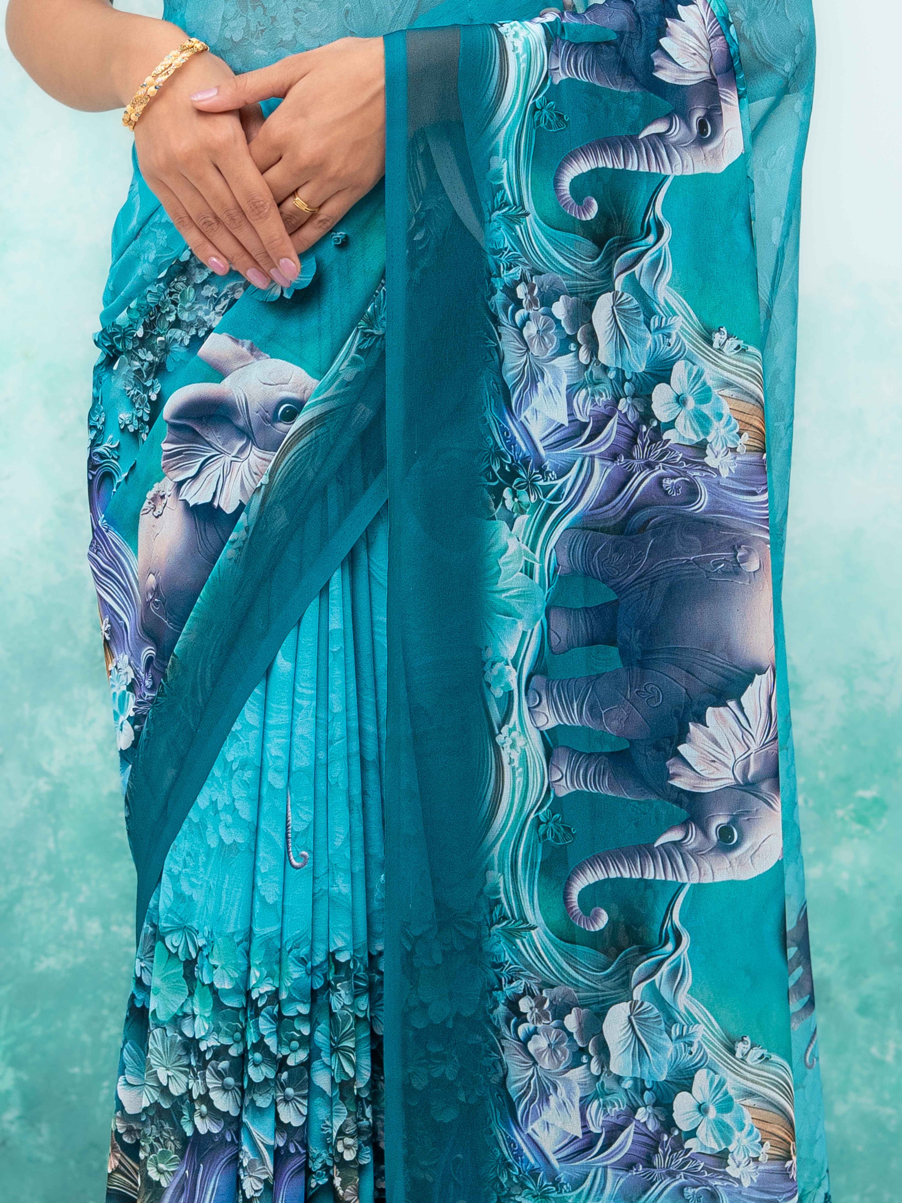 Teal Georgette Saree