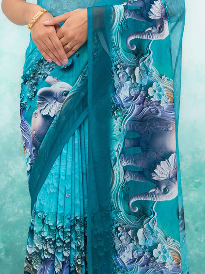 Teal Georgette Saree
