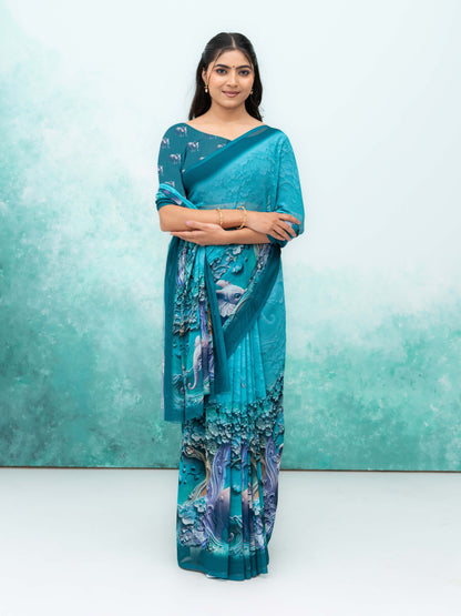 Teal Georgette Saree