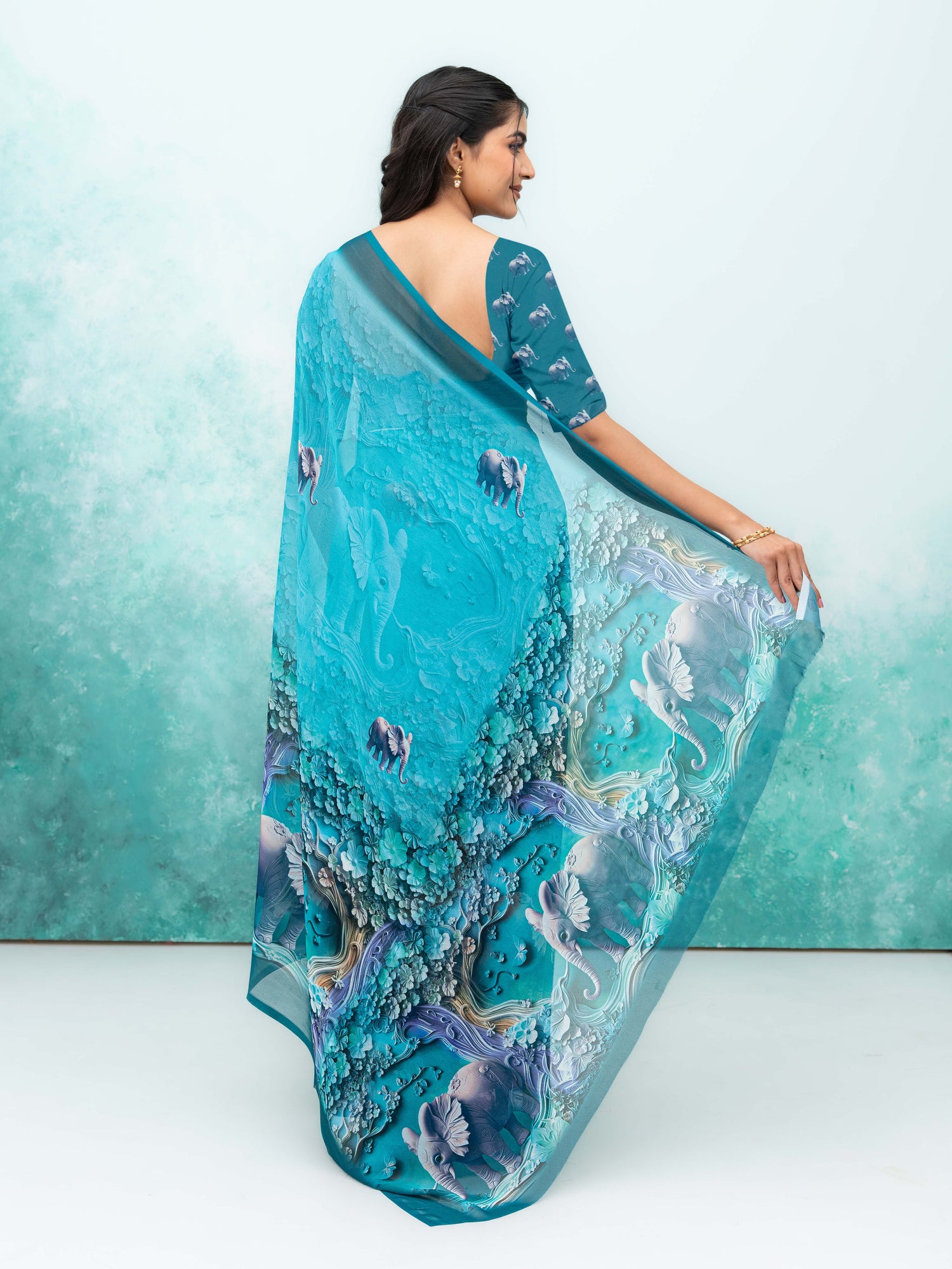 Teal Georgette Saree