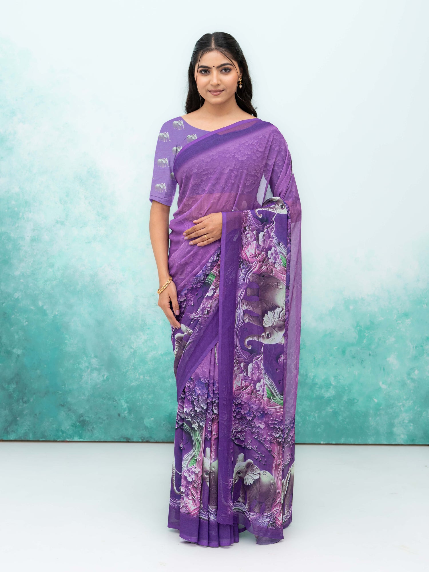 Purple Georgette Saree