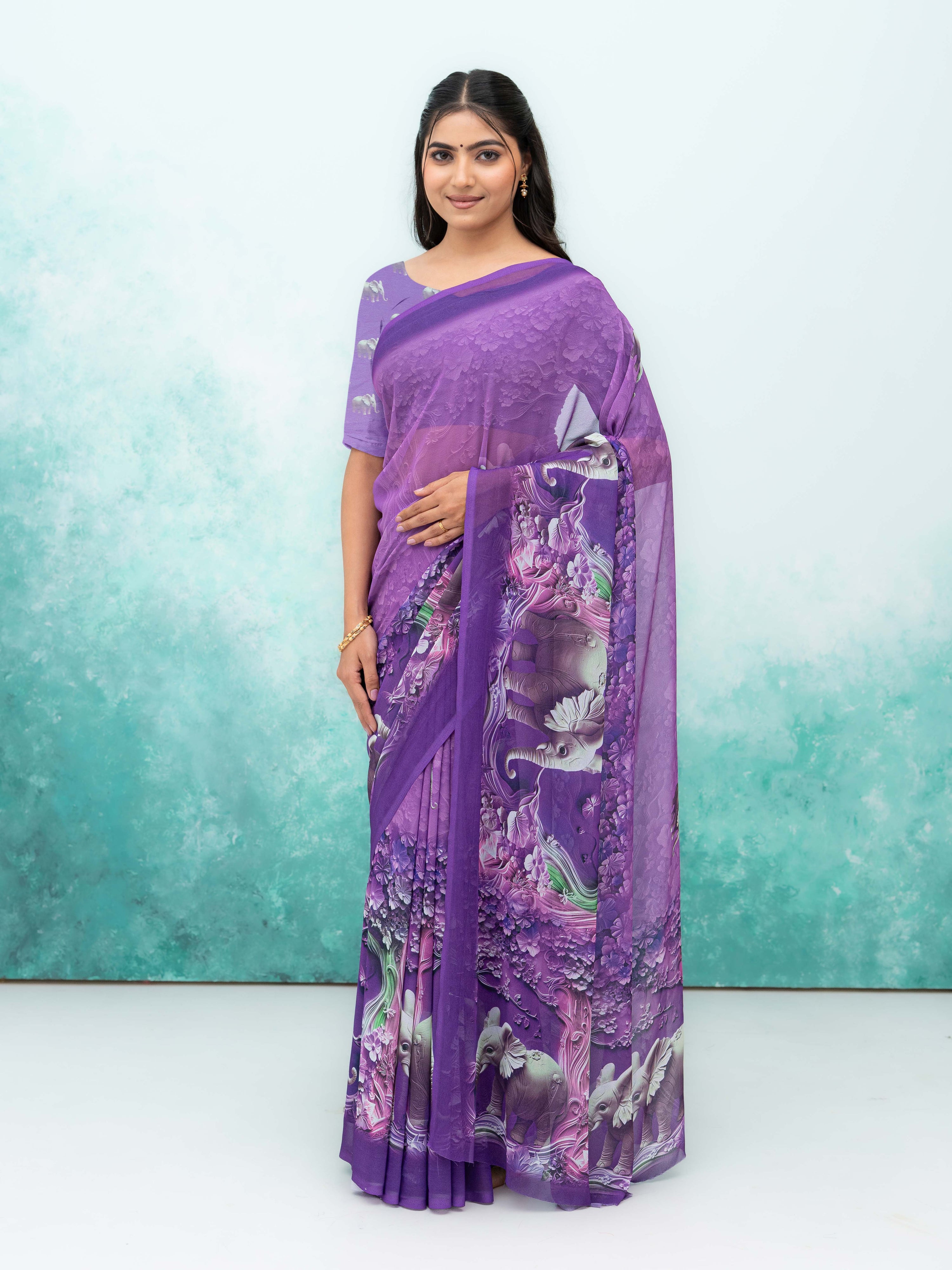Purple Georgette Saree