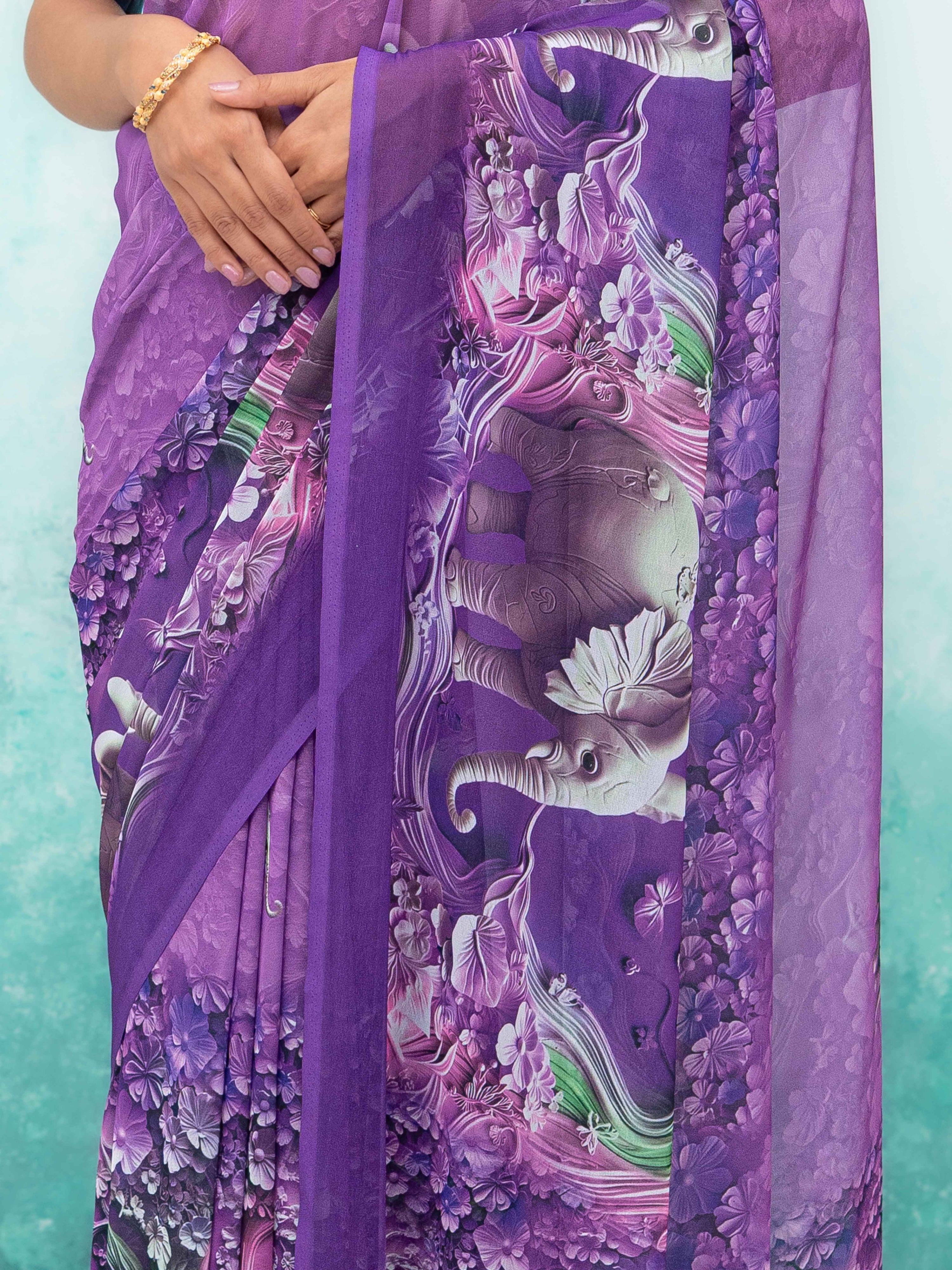 Purple Georgette Saree