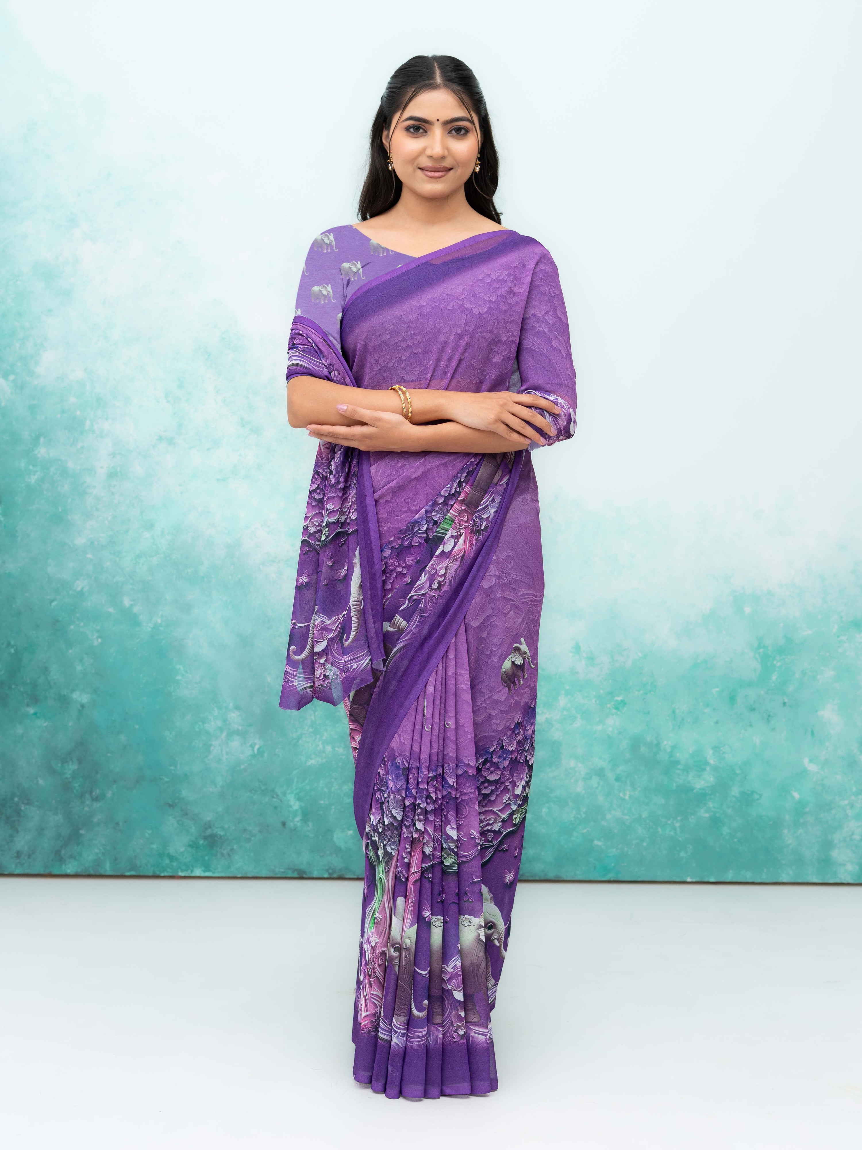 Purple Georgette Saree