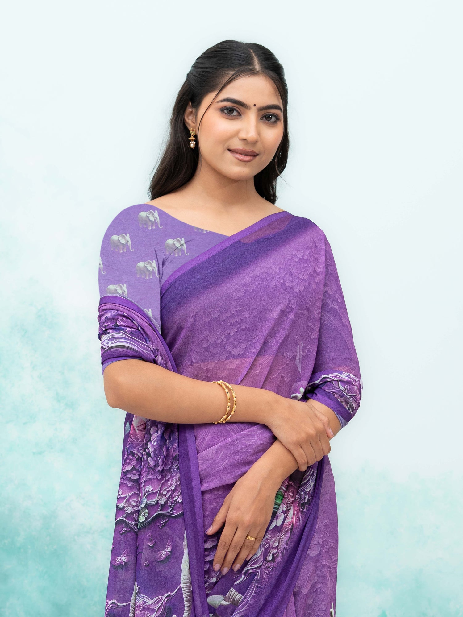 Purple Georgette Saree