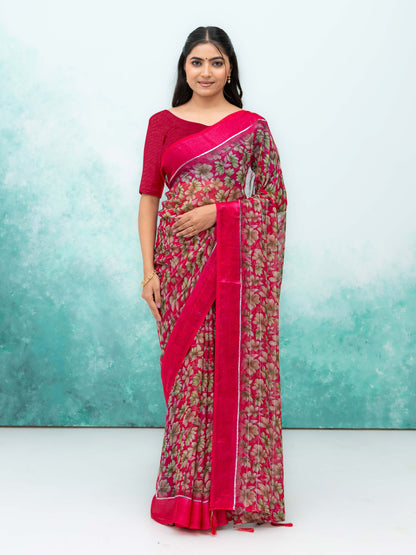 Rani Pink Poly Viscose Saree