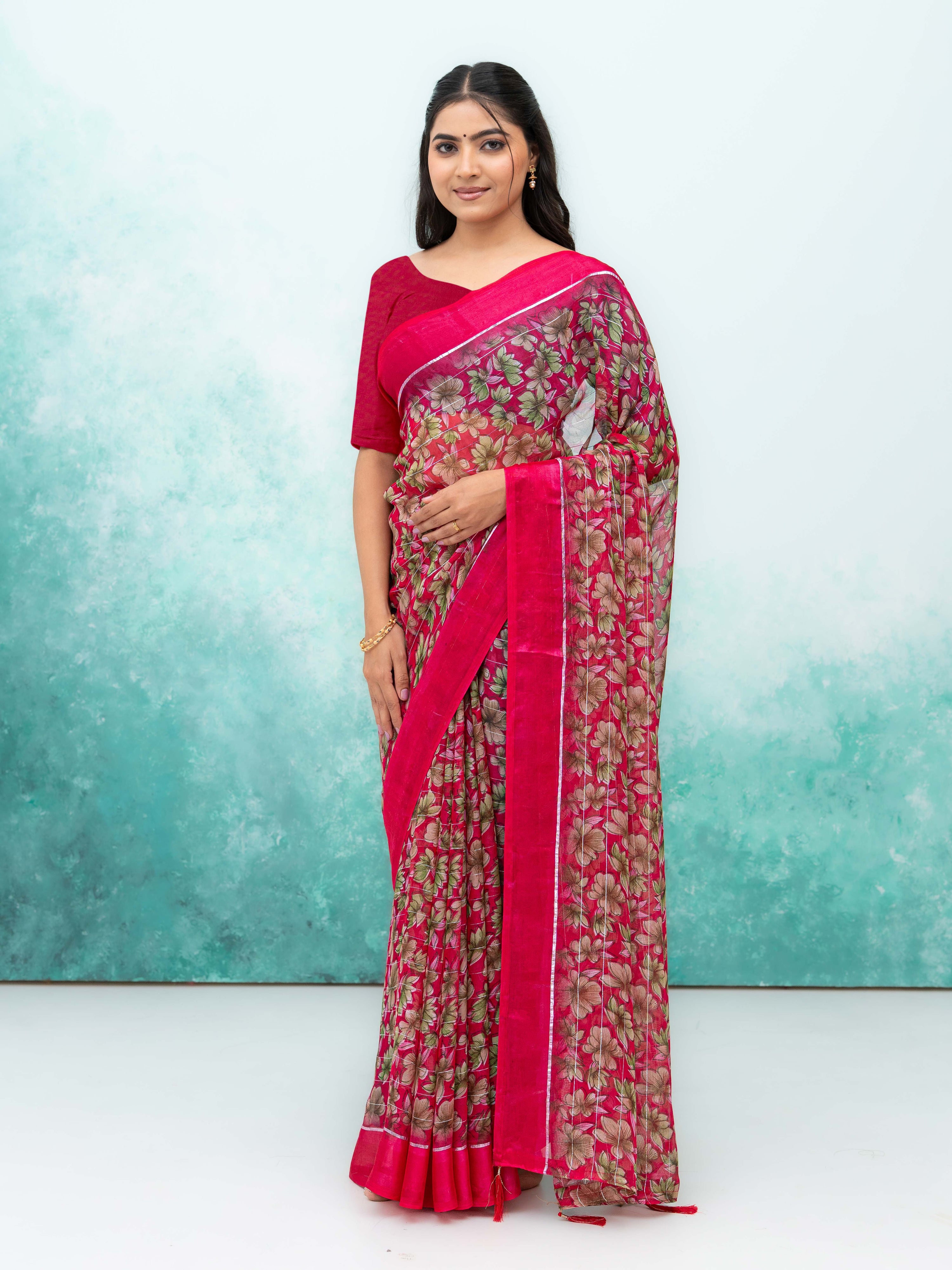 Rani Pink Poly Viscose Saree