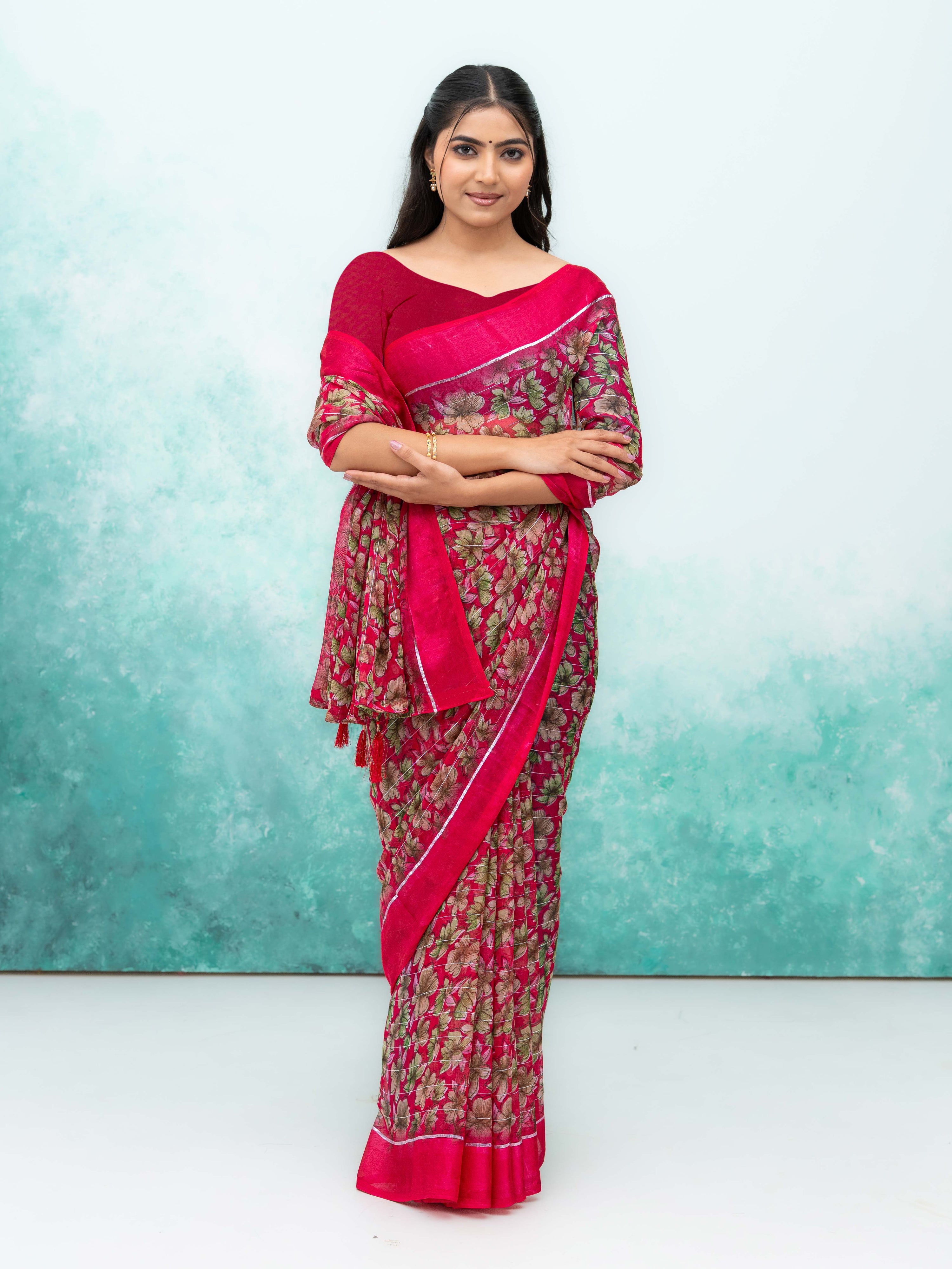 Rani Pink Poly Viscose Saree