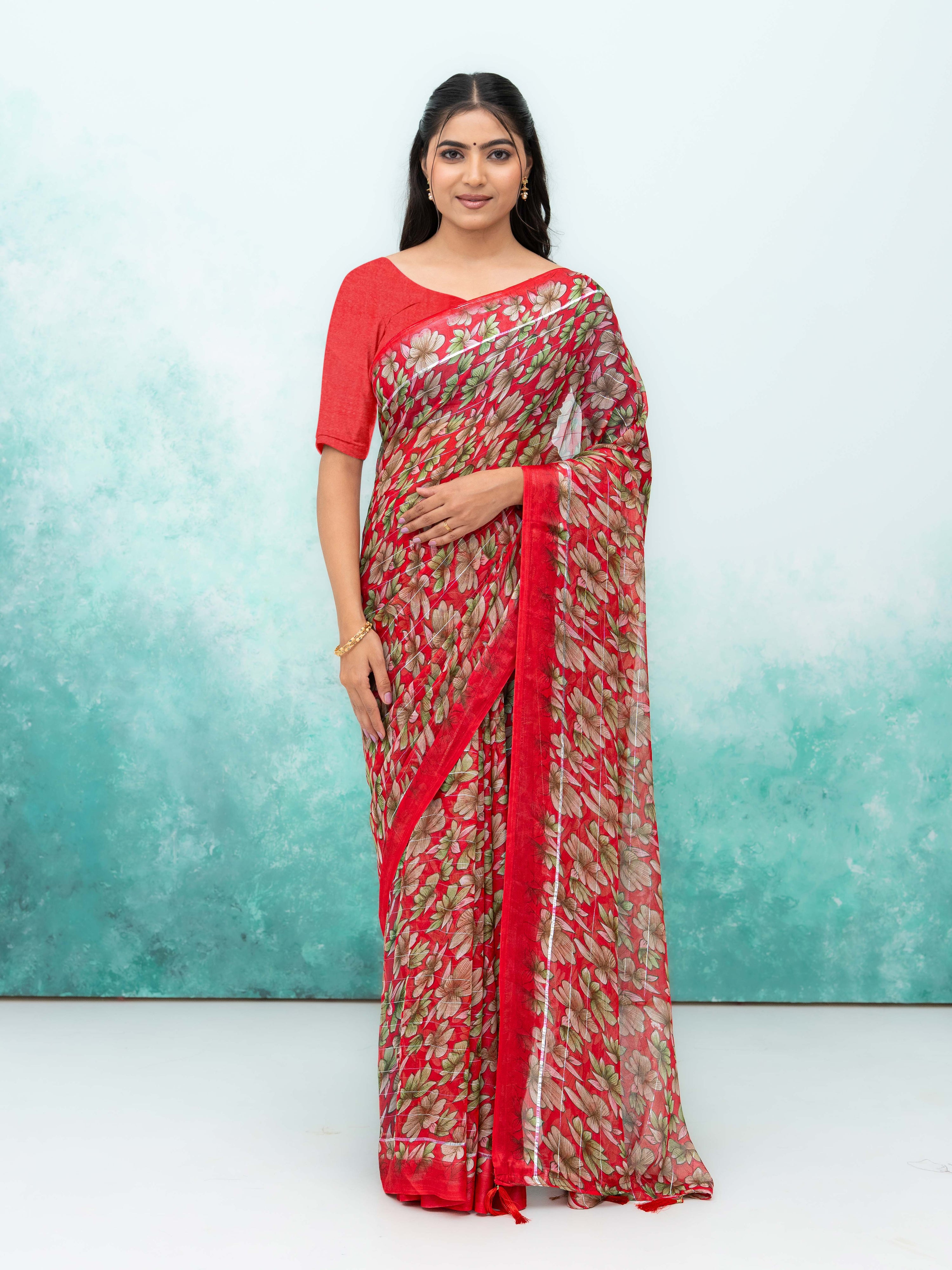 Red Poly Viscose Saree