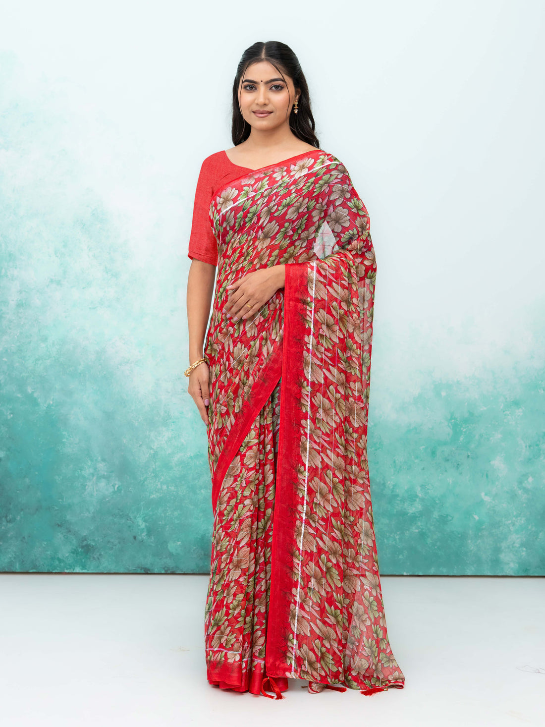 Red Poly Viscose Saree