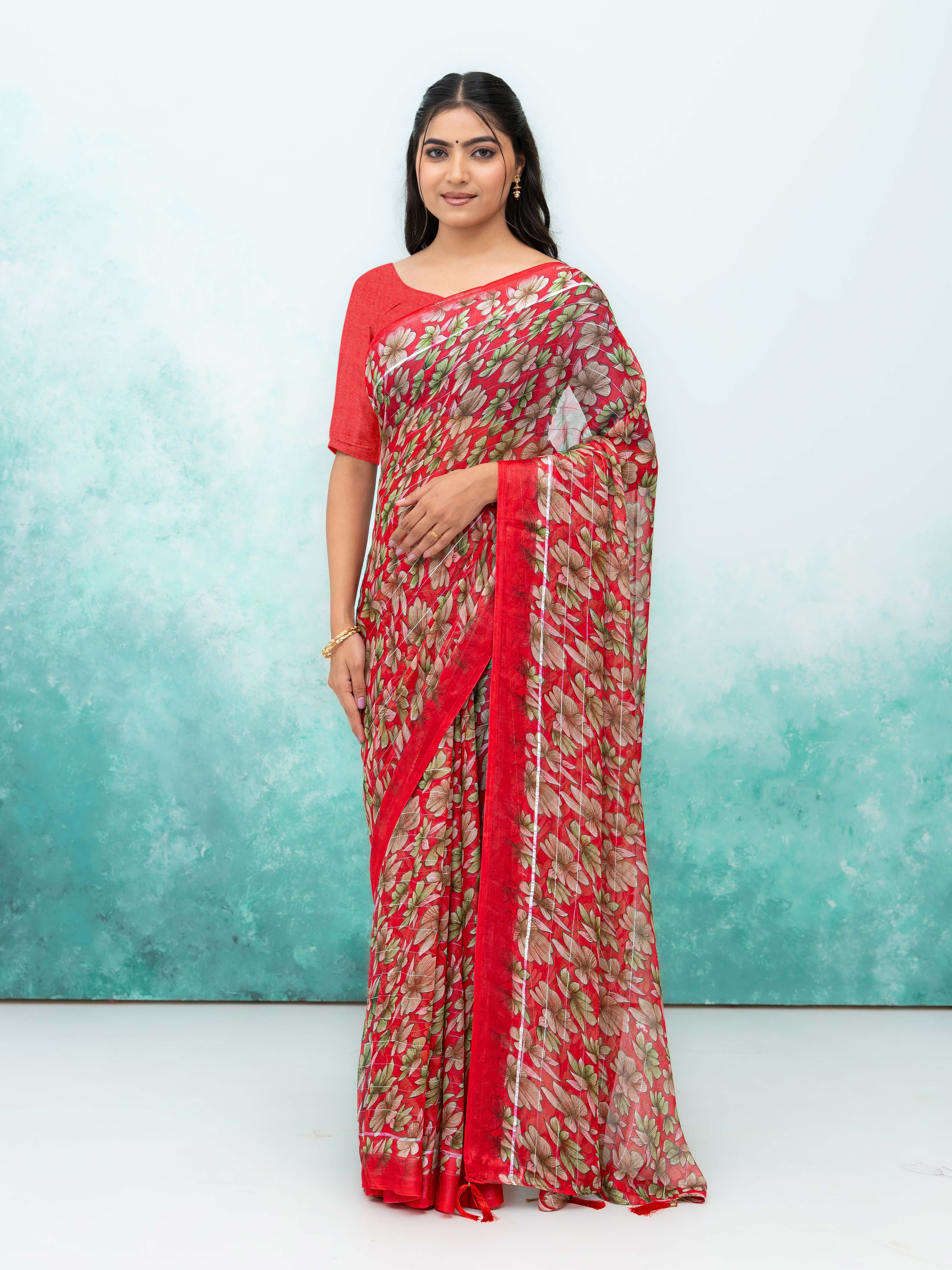 Red Poly Viscose Saree