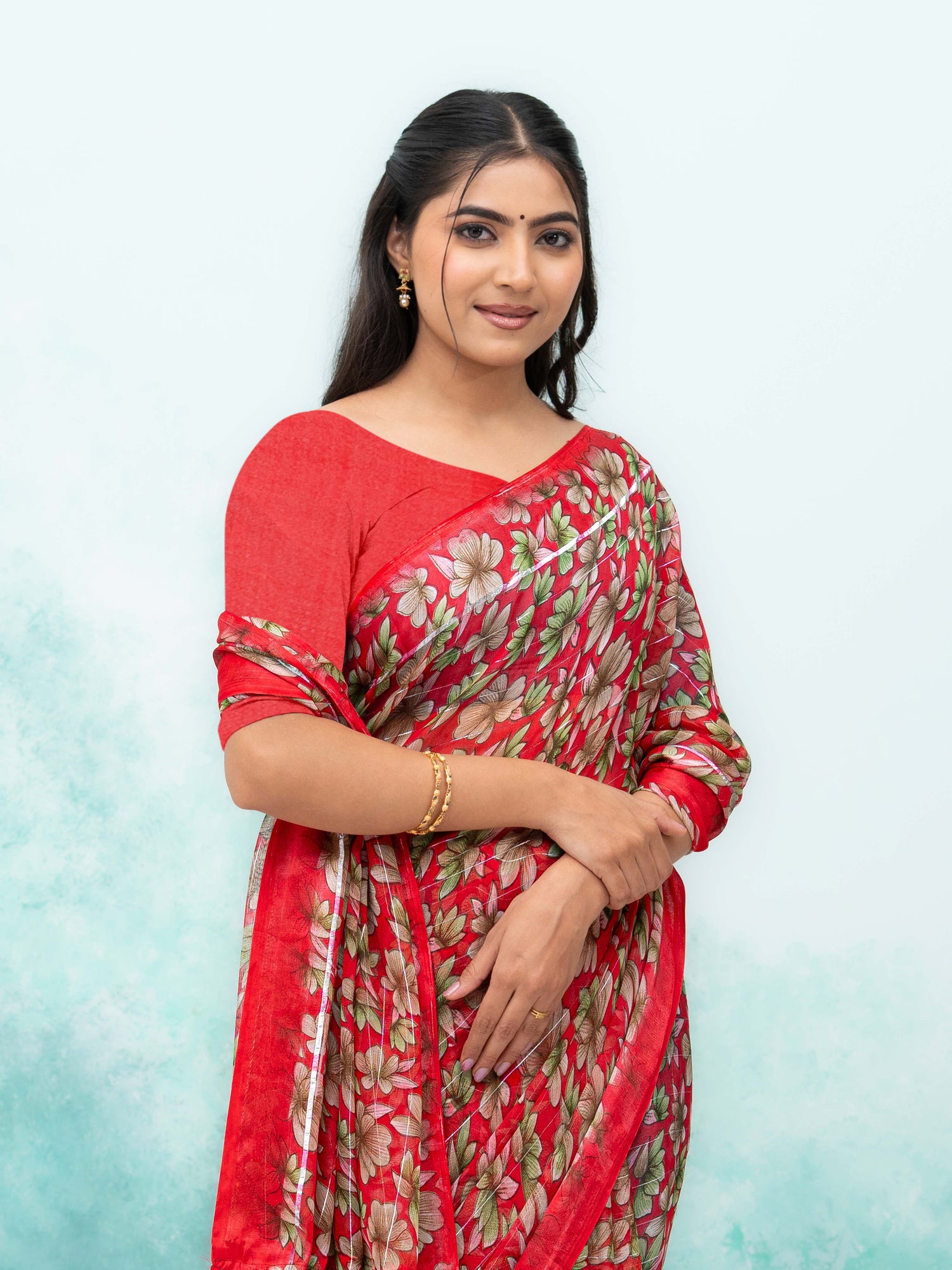 Red Poly Viscose Saree