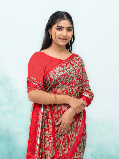Red Poly Viscose Saree