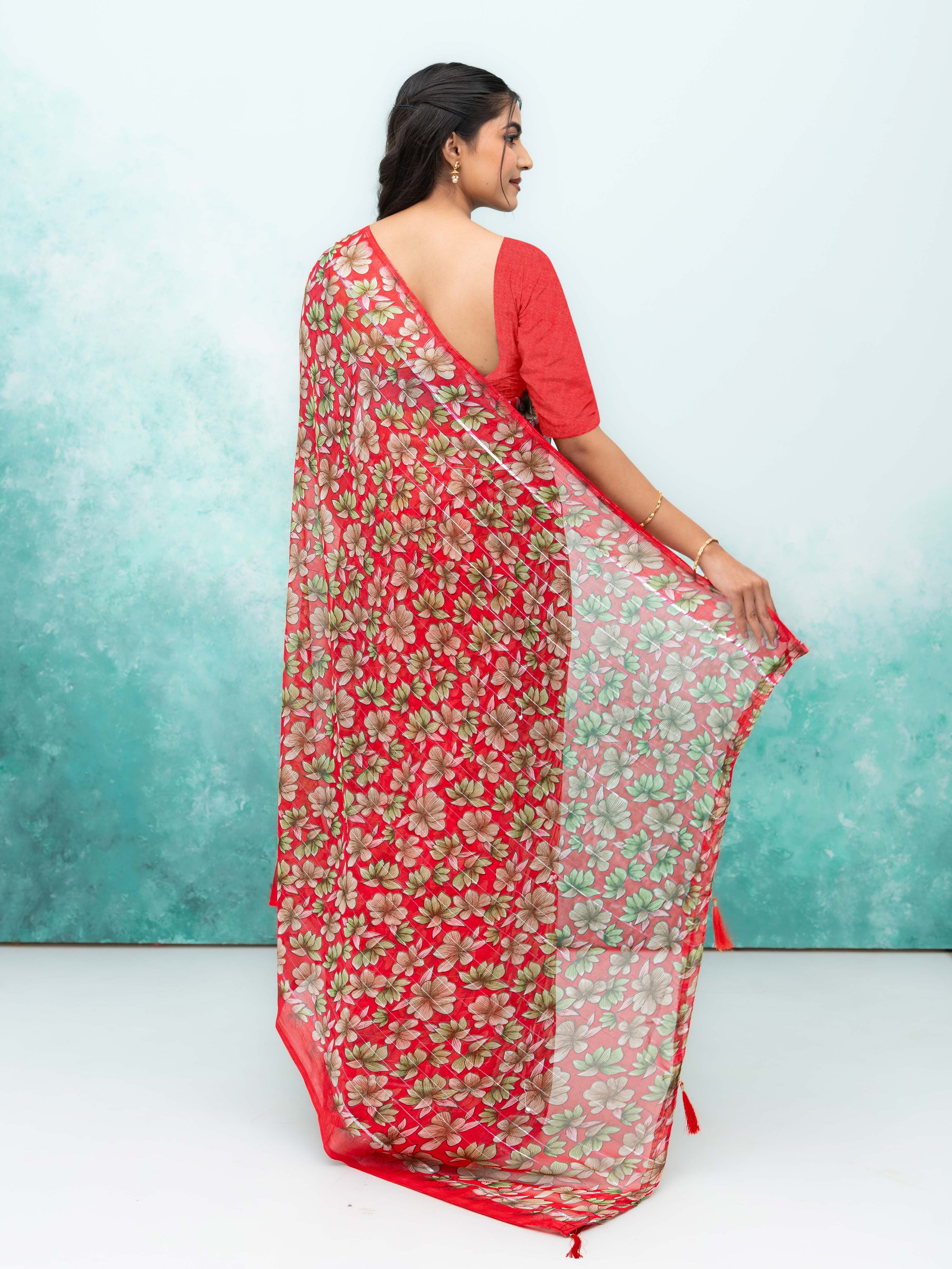 Red Poly Viscose Saree