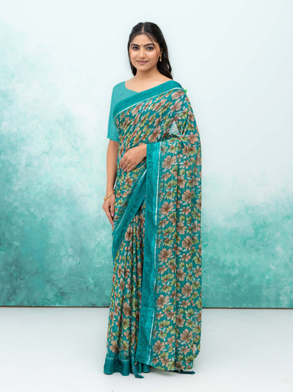 Teal  Poly Viscose Saree