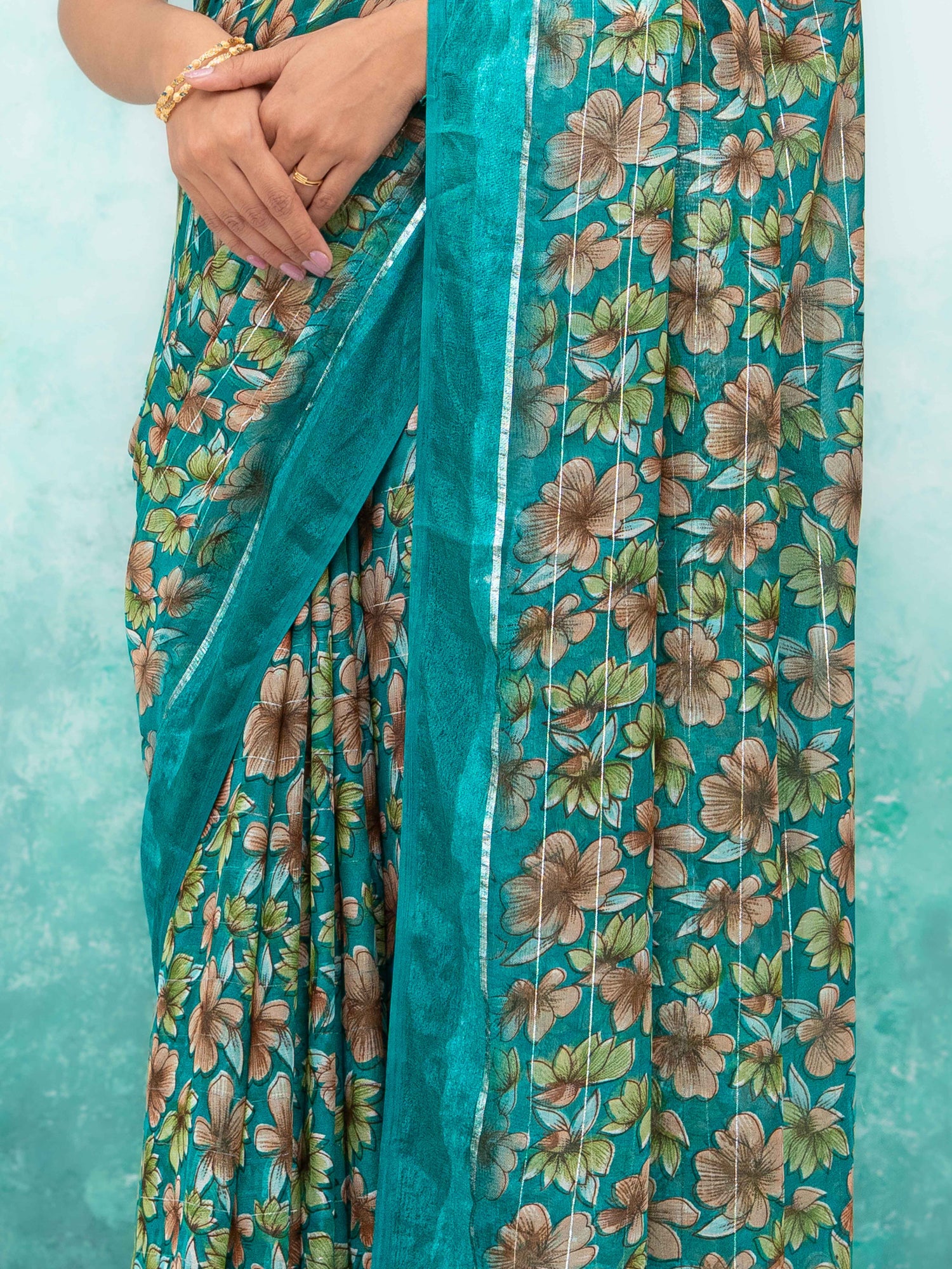 Teal  Poly Viscose Saree